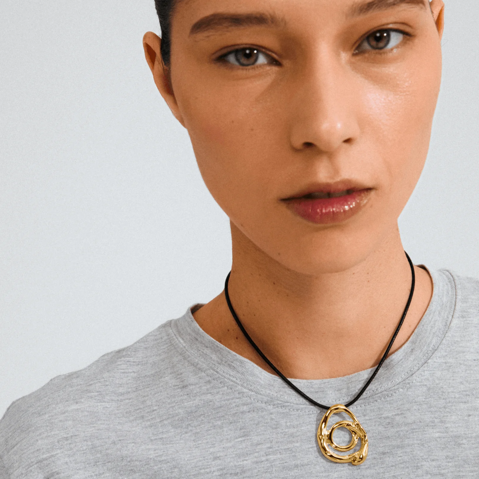 Pilgrim Unfold Gold Curl & Black Leather Cord Necklace - Image 3