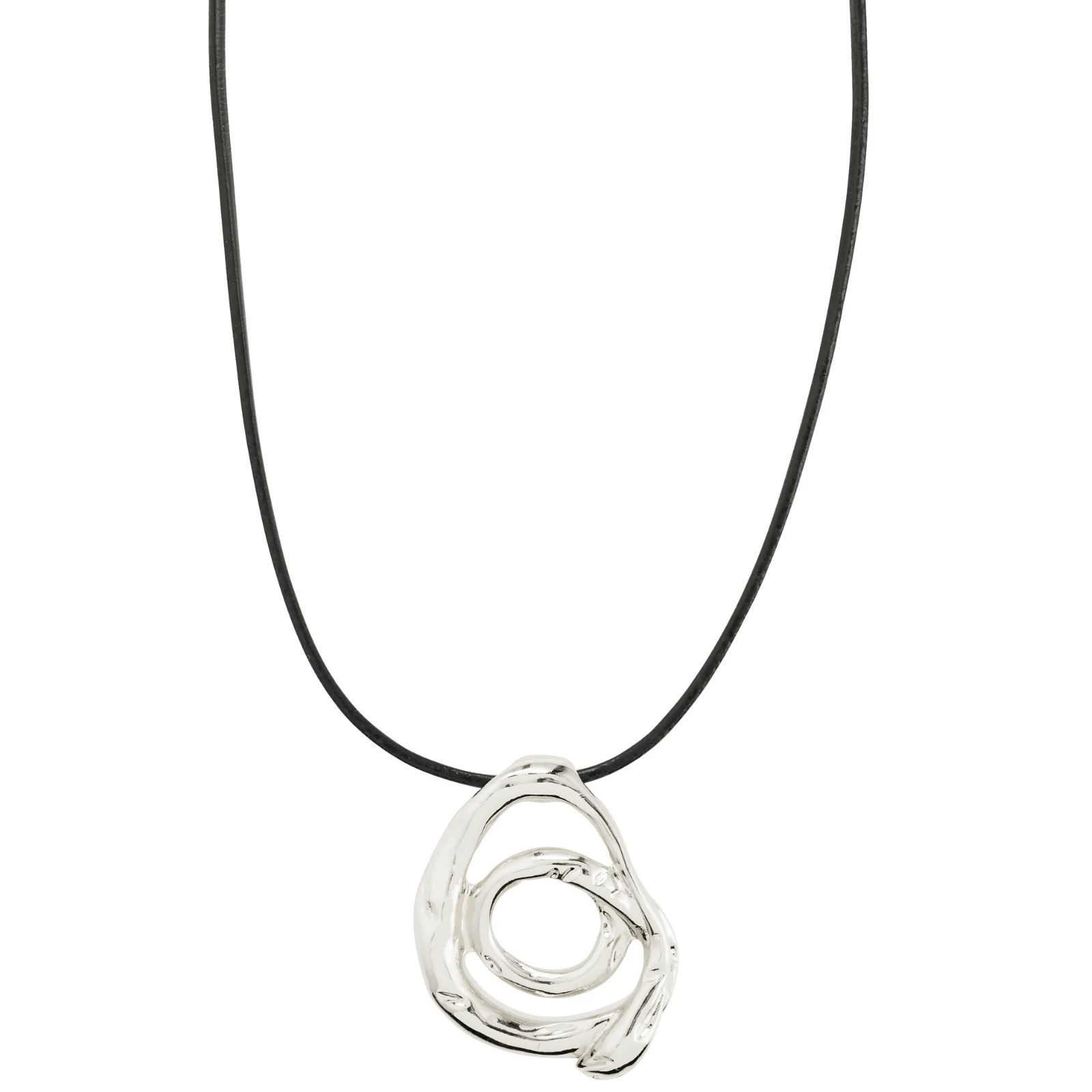 Pilgrim Unfold Silver Curl & Black Leather Cord Necklace