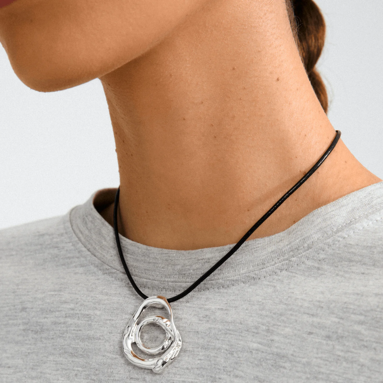 Pilgrim Unfold Silver Curl & Black Leather Cord Necklace - Image 3