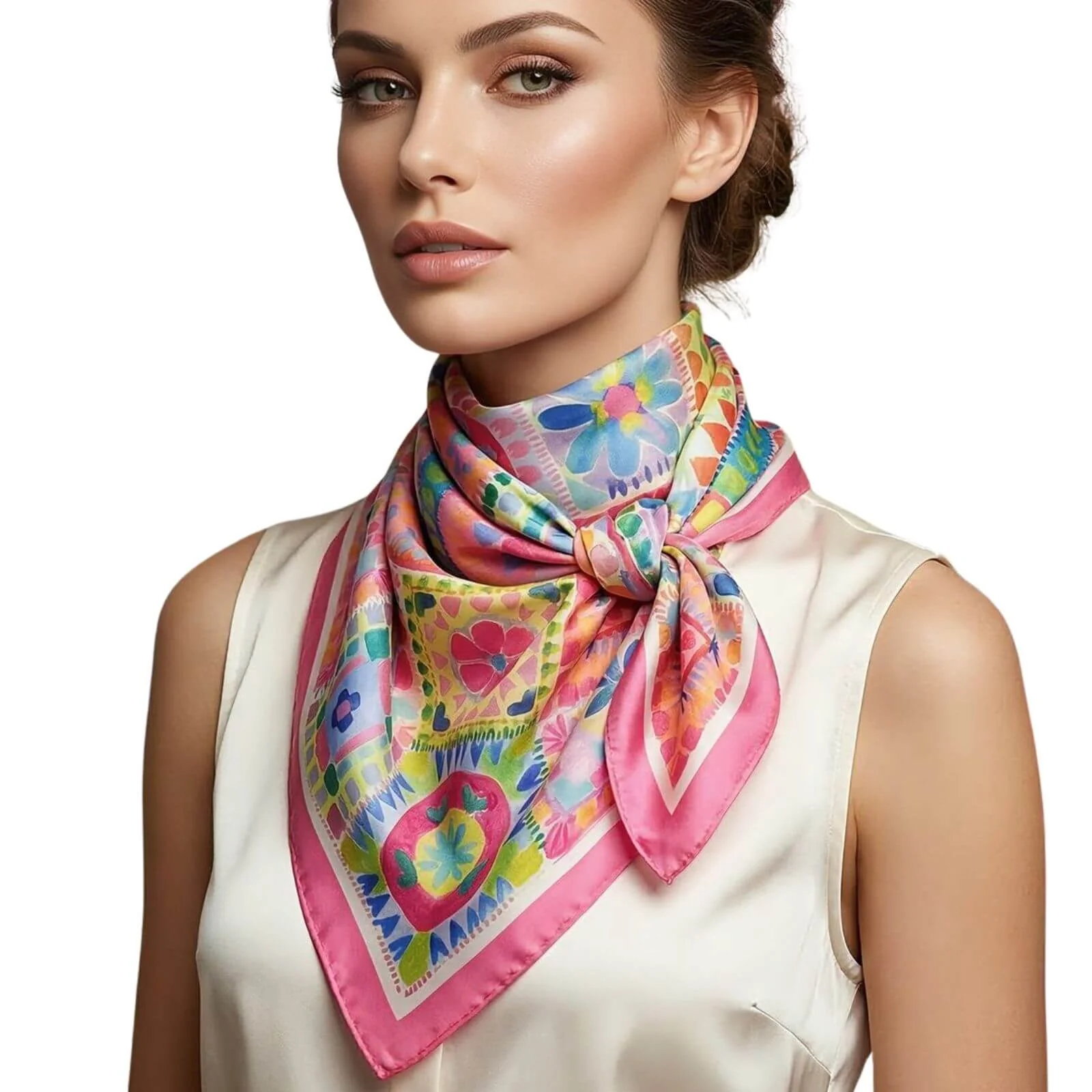 Pink Floral Tile Pattern Neck Scarf - Image 3