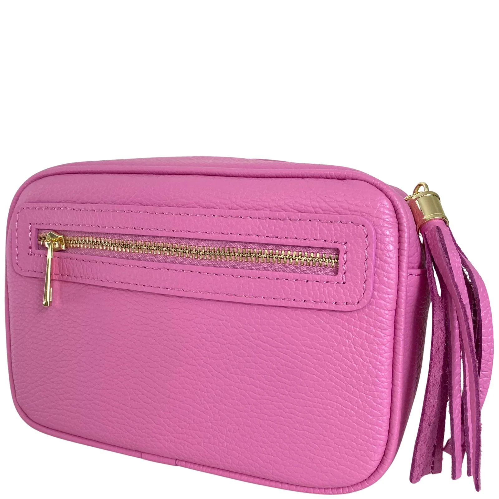Pink Leather Crossbody Camera Bag