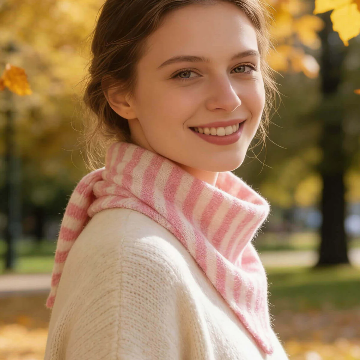 Pink & White Stripe Knit Triangle Neck Scarf - Image 2