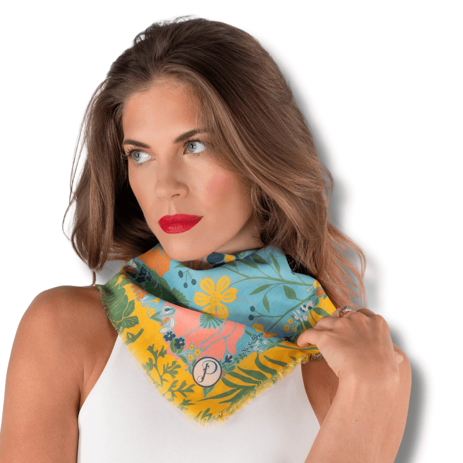 Powder Blue Blooms Cotton Square Scarf
