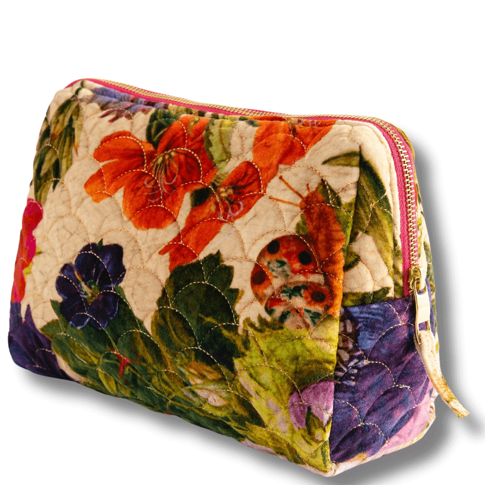Powder Cream Posy Quilted Velvet Wash Bag