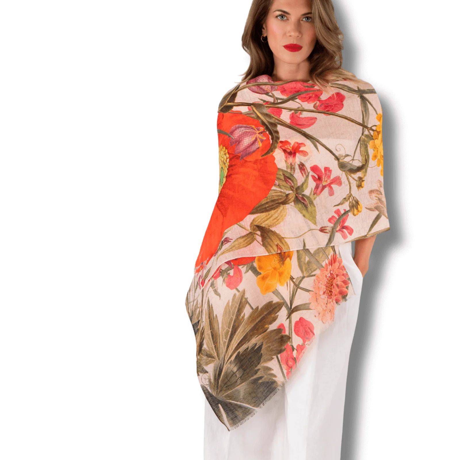 Powder Fine Flowers Linen Cotton Mix Scarf