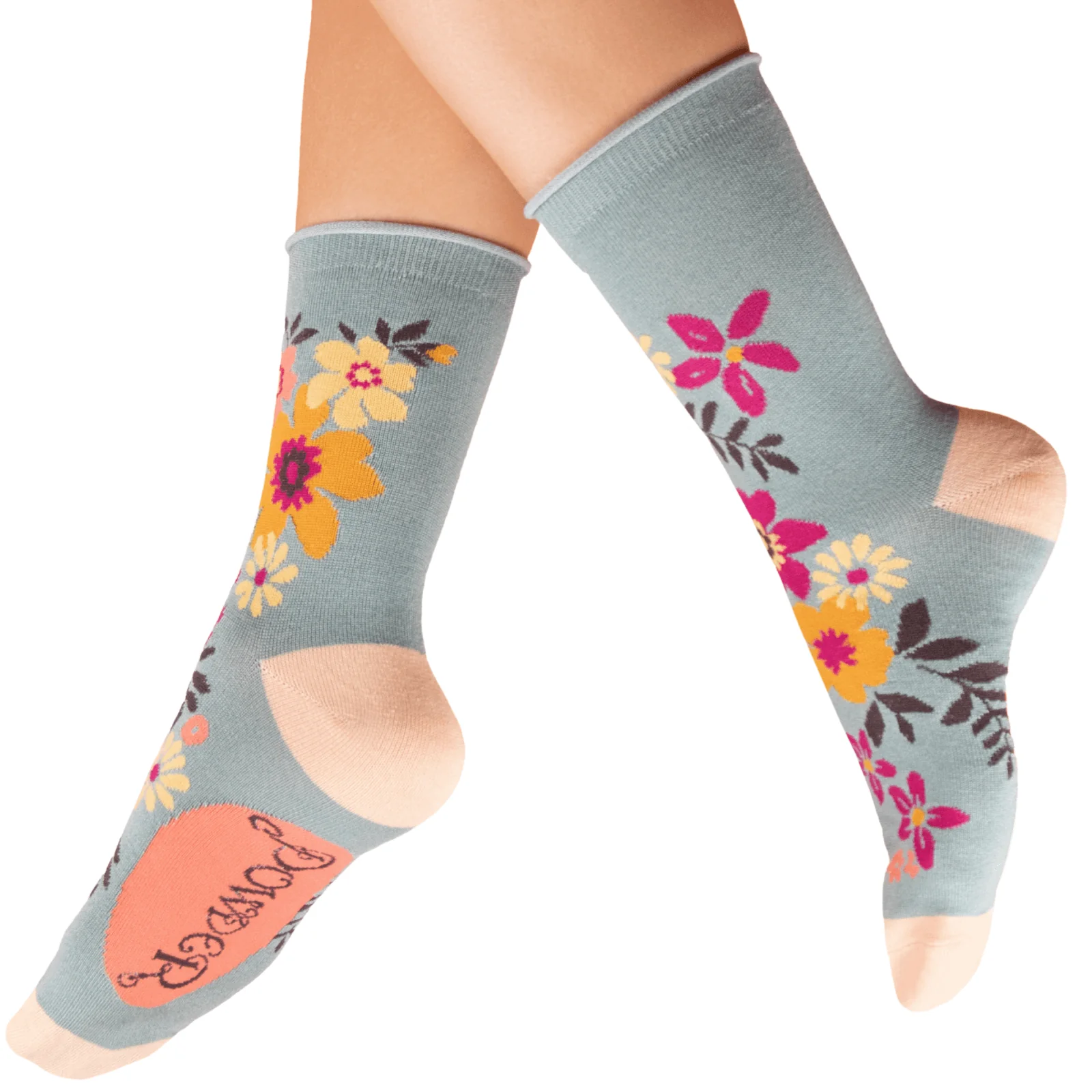Powder Floral Spray Ankle Socks- Ice