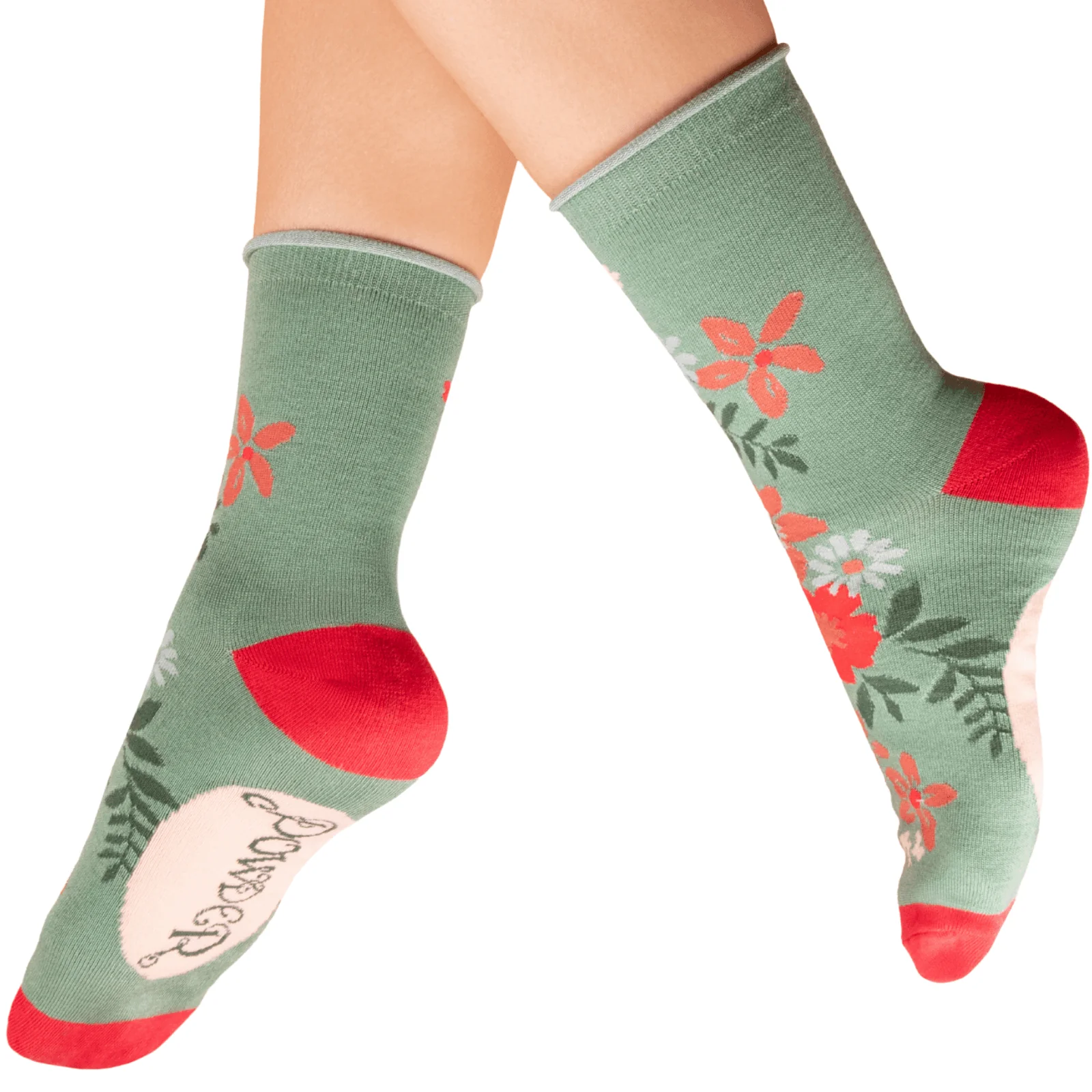 Powder Floral Spray Ankle Socks - Olive