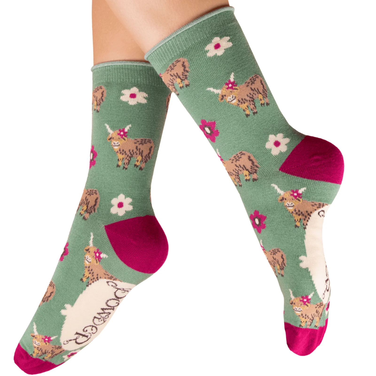 Powder Highland Cows Ankle Socks