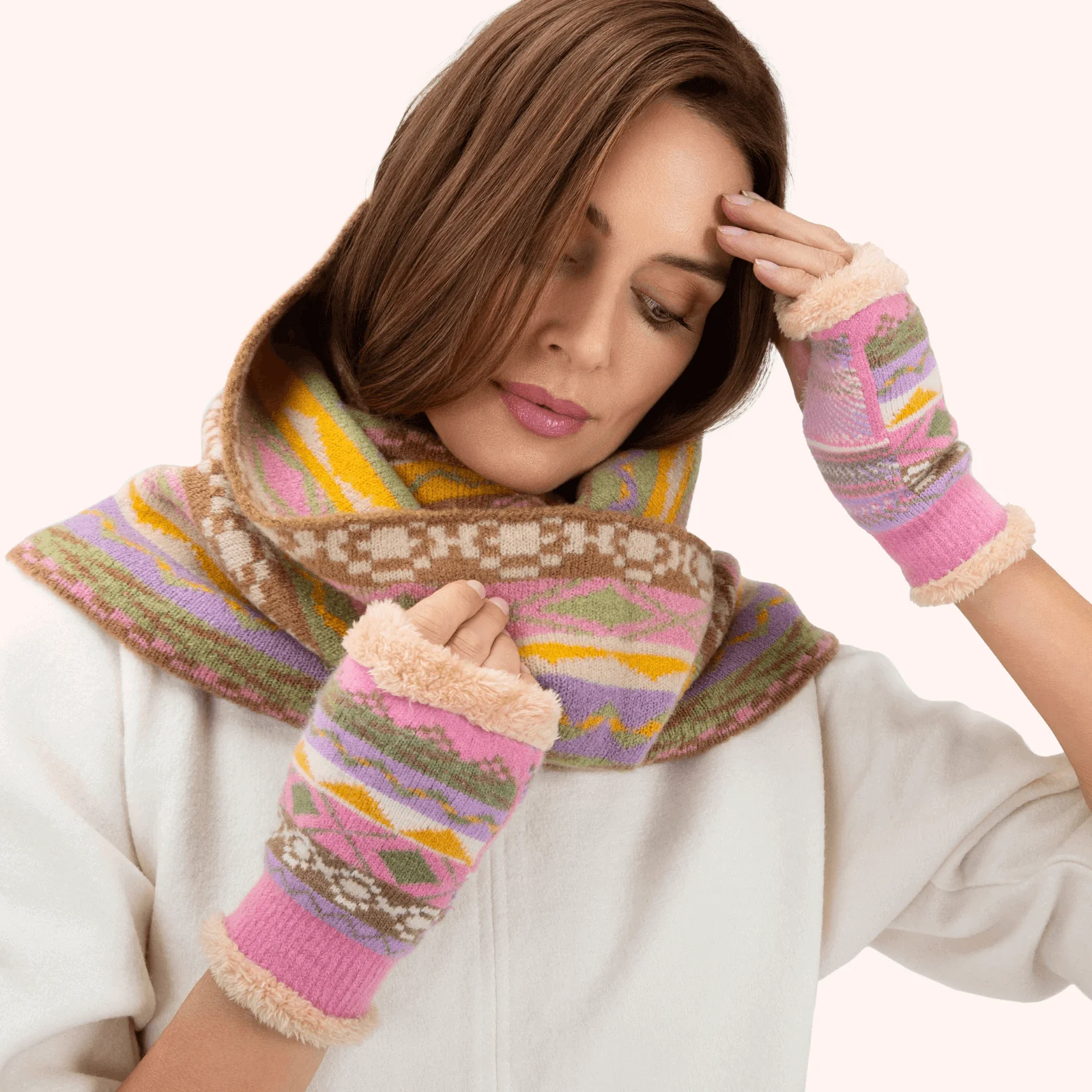 Powder Kayla Fair Isle Wrist Warmers - Pastel - Image 3