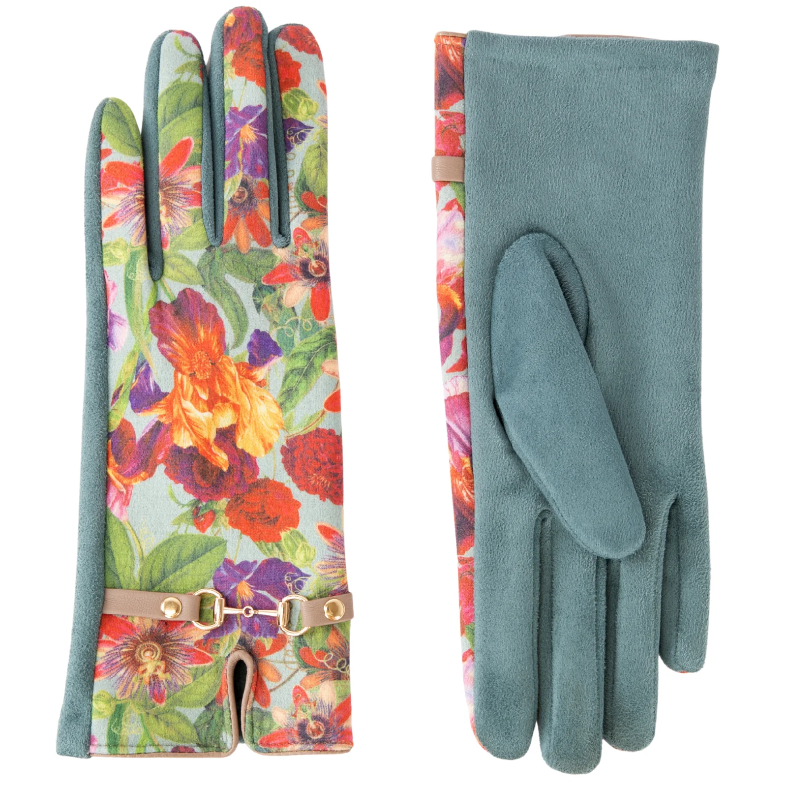 Powder Kylie Suede Floral Gloves - Blue