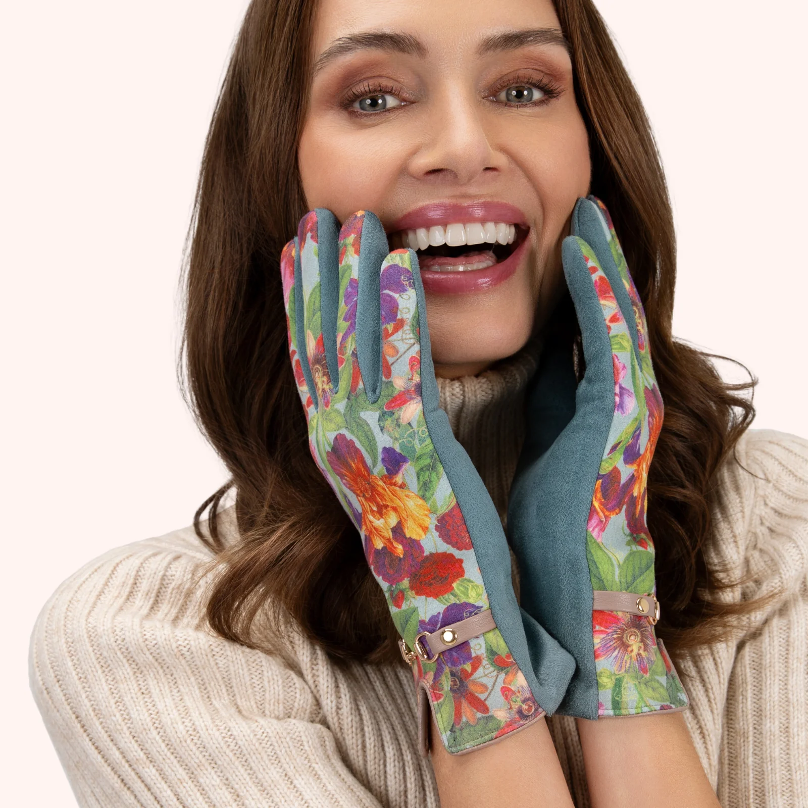 Powder Kylie Suede Floral Gloves - Blue - Image 2