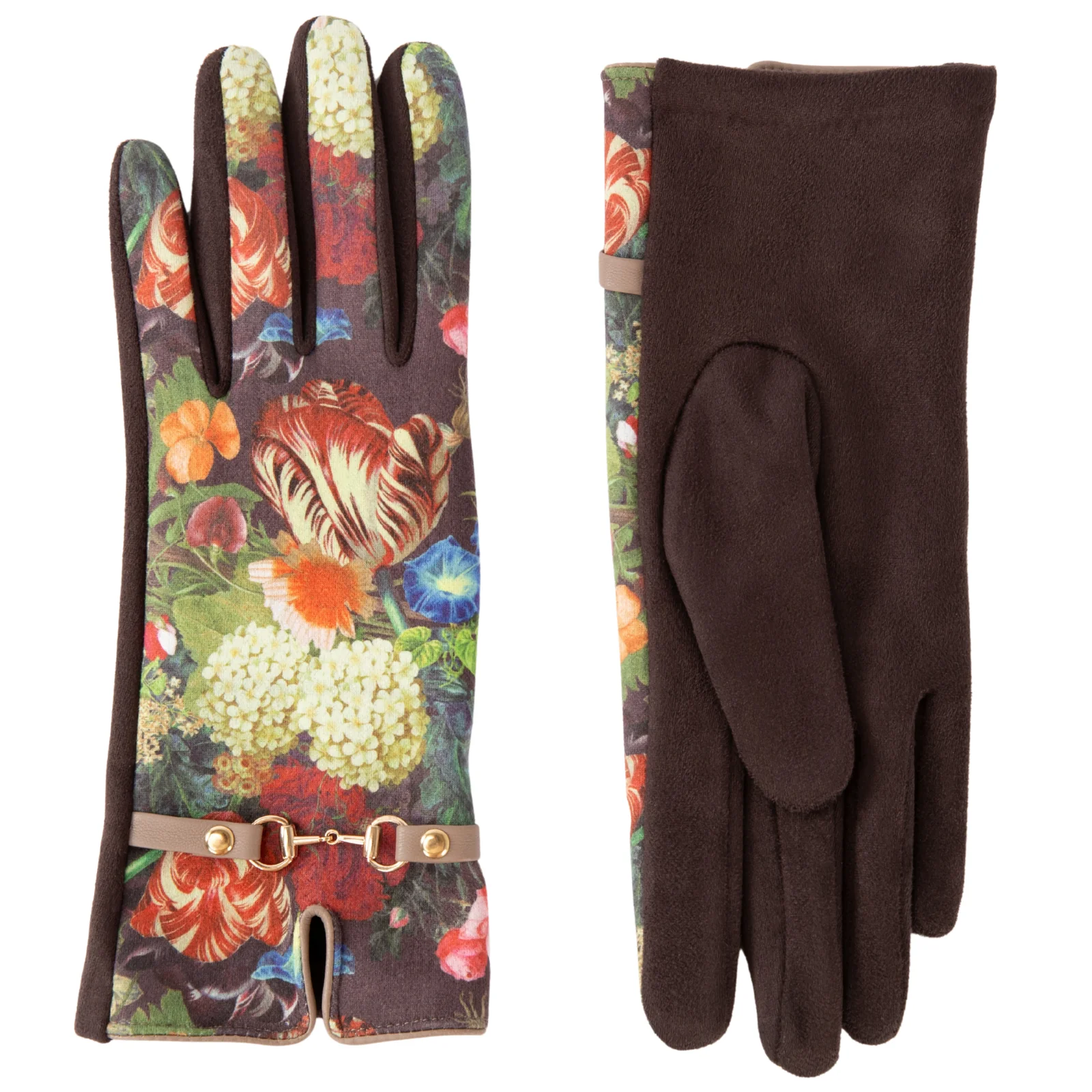 Powder Kylie Suede Floral Gloves - Chocolate