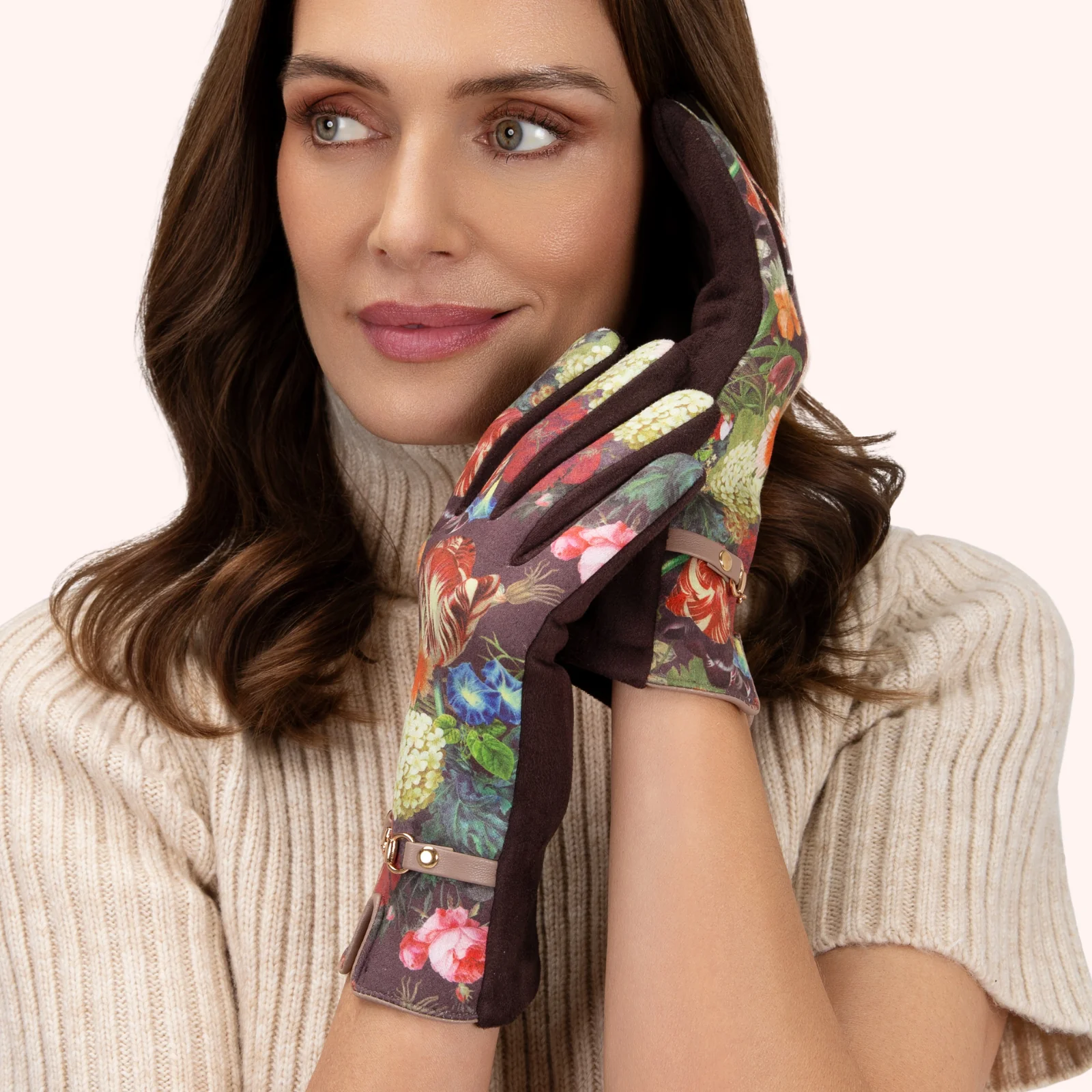 Powder Kylie Suede Floral Gloves - Chocolate - Image 2