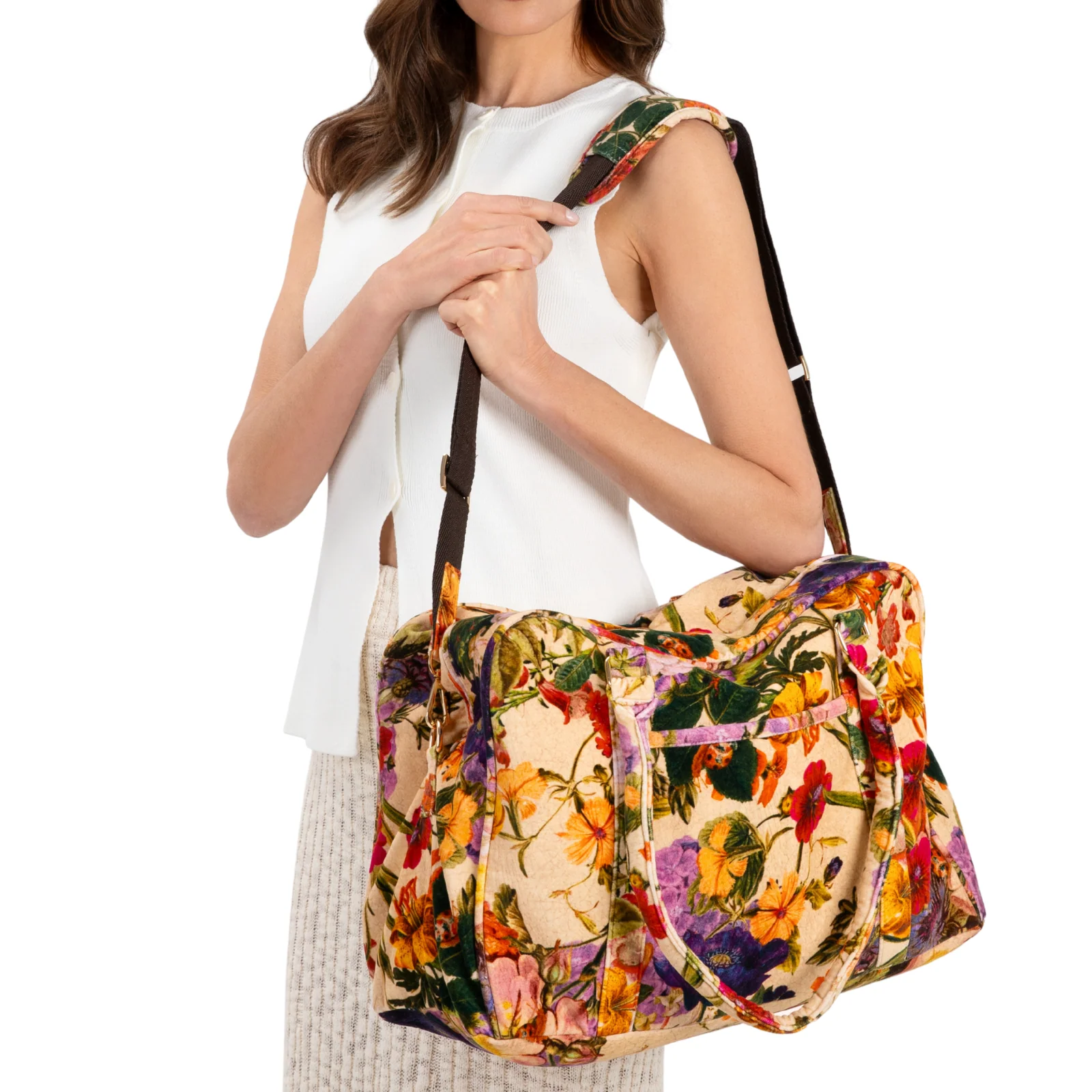 Powder Luxe Weekend Bag - Cream Posy