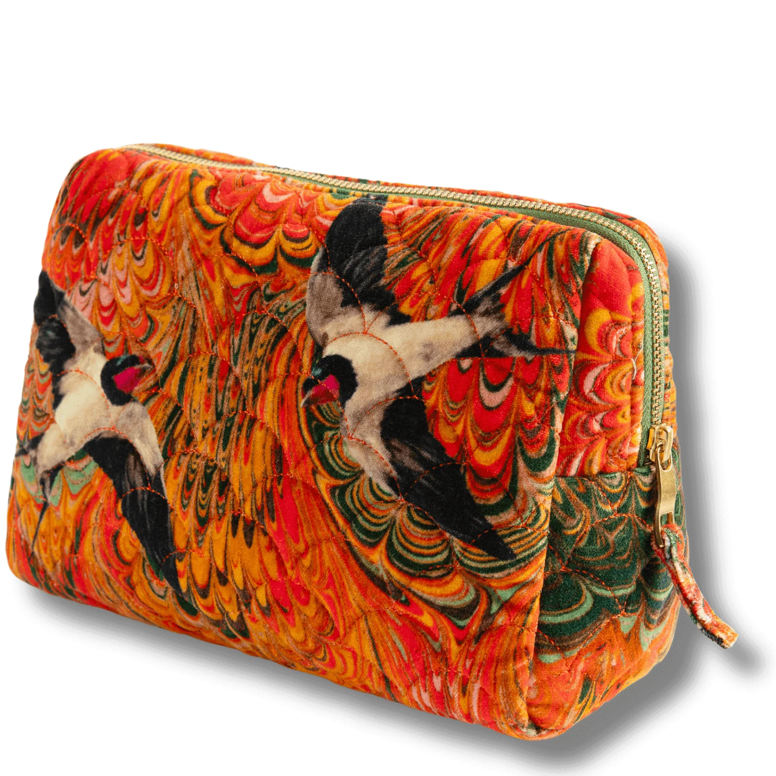 Powder Marbled Swallow Quilted Velvet Wash Bag