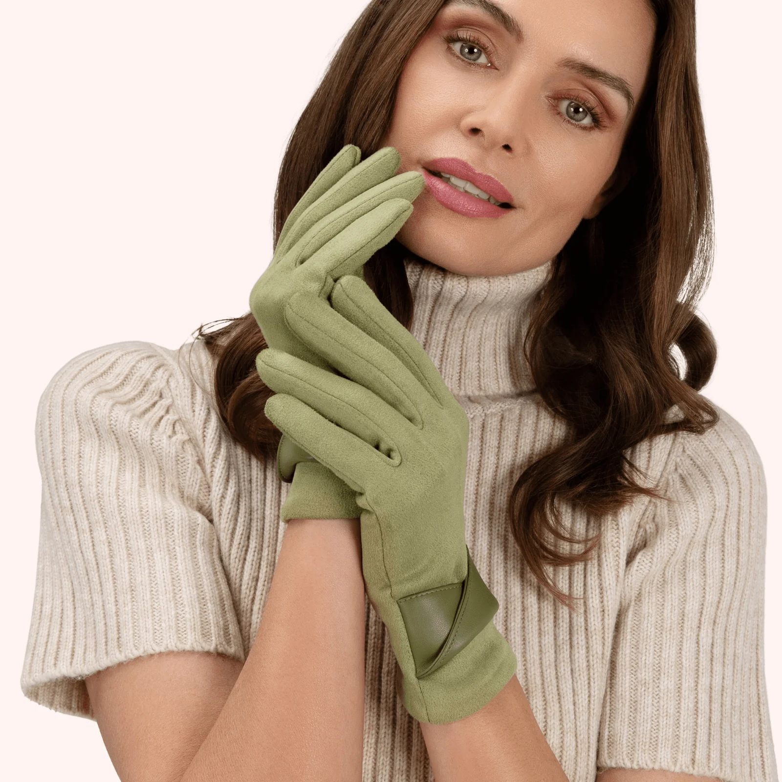Powder Meredith Suede Gloves - Sage Green - Image 2