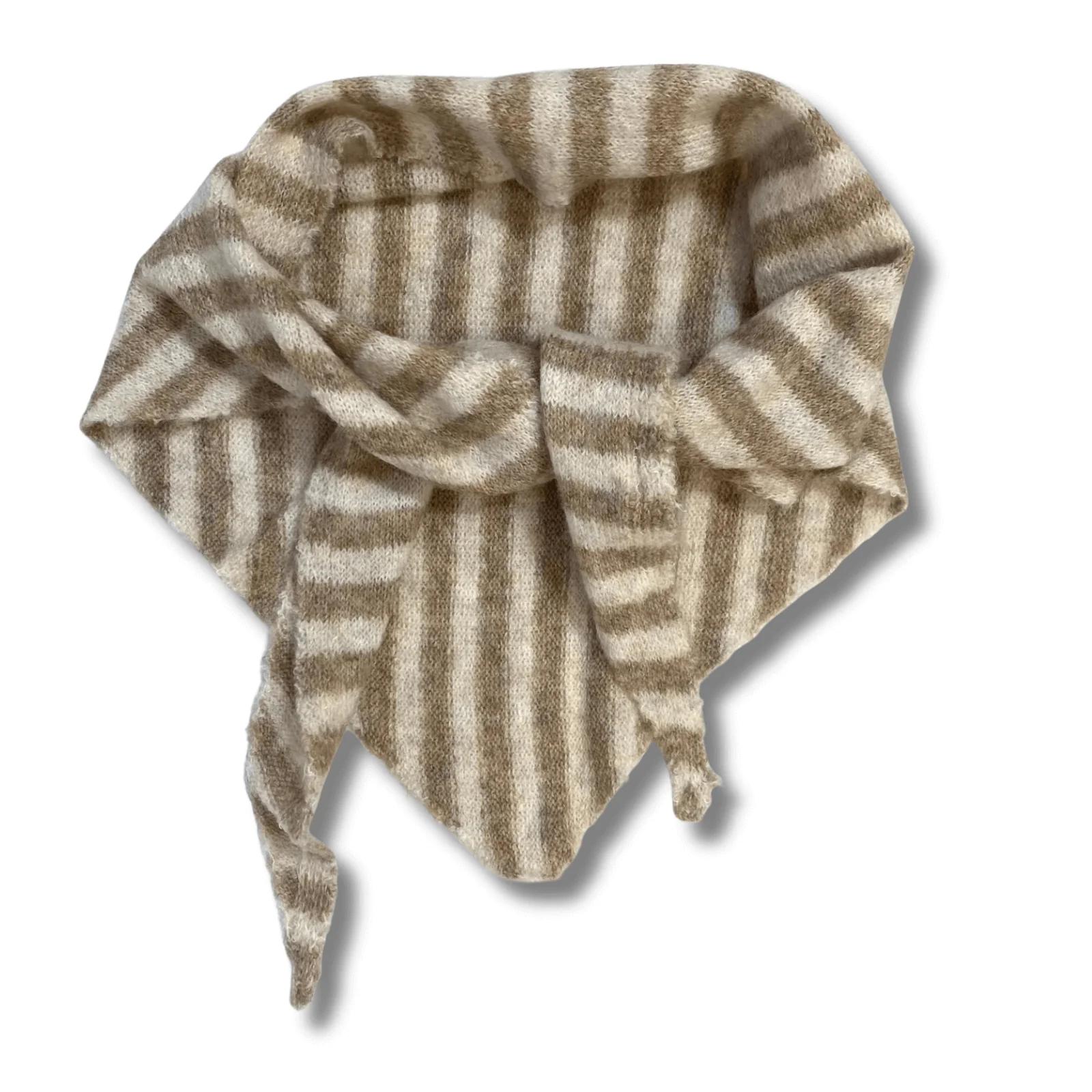 Taupe & Beige Stripe Knit Triangle Neck Scarf