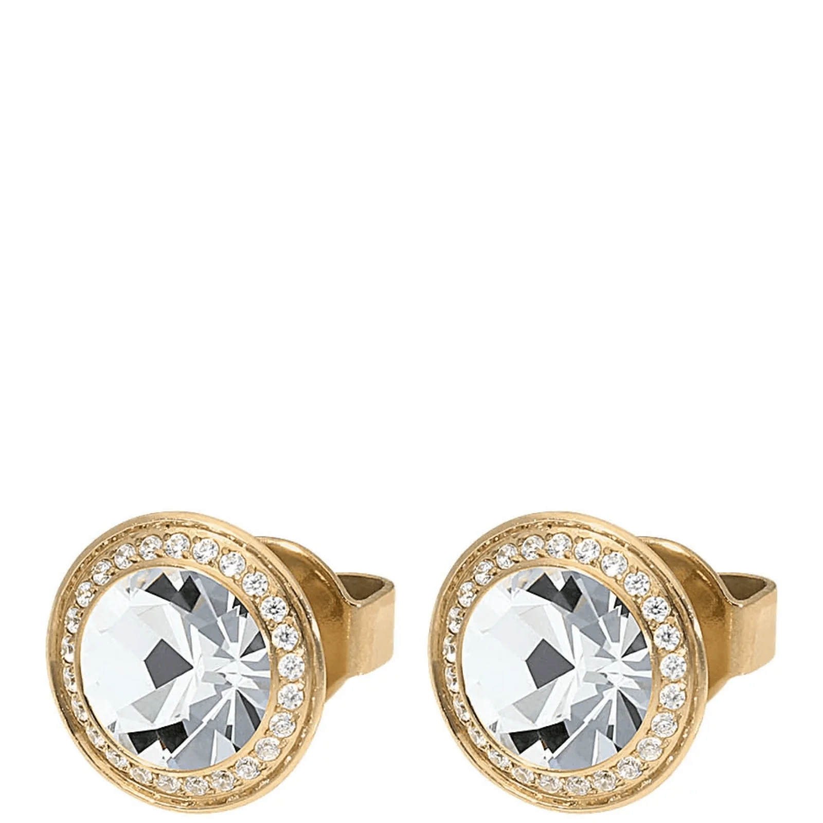 Qudo 9mm Tondo Deluxe Gold Stud Earrings - Crystal