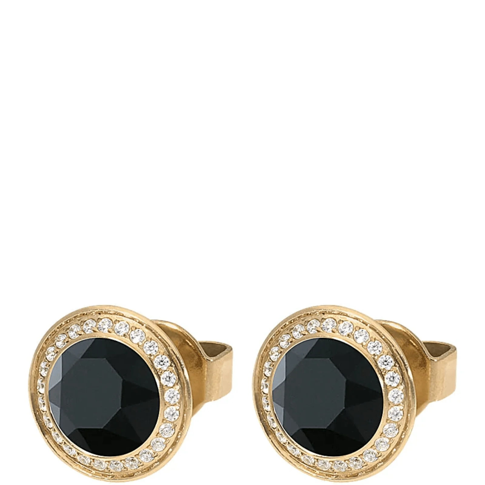 Qudo 9mm Tondo Deluxe Gold Stud Earrings - Jet