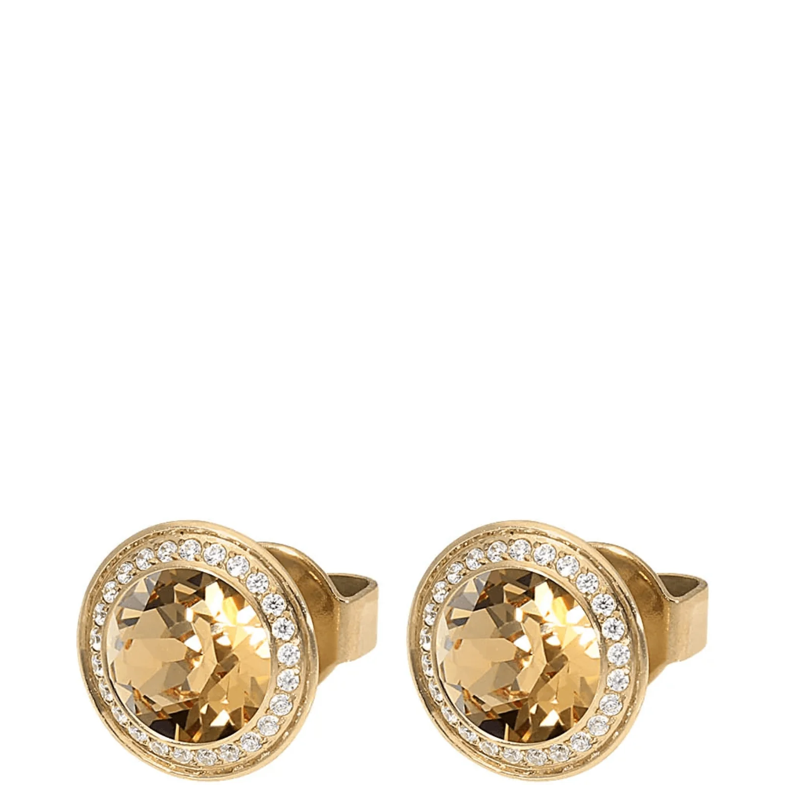 Qudo 9mm Tondo Deluxe Gold Stud Earrings - Light Colorado Topaz