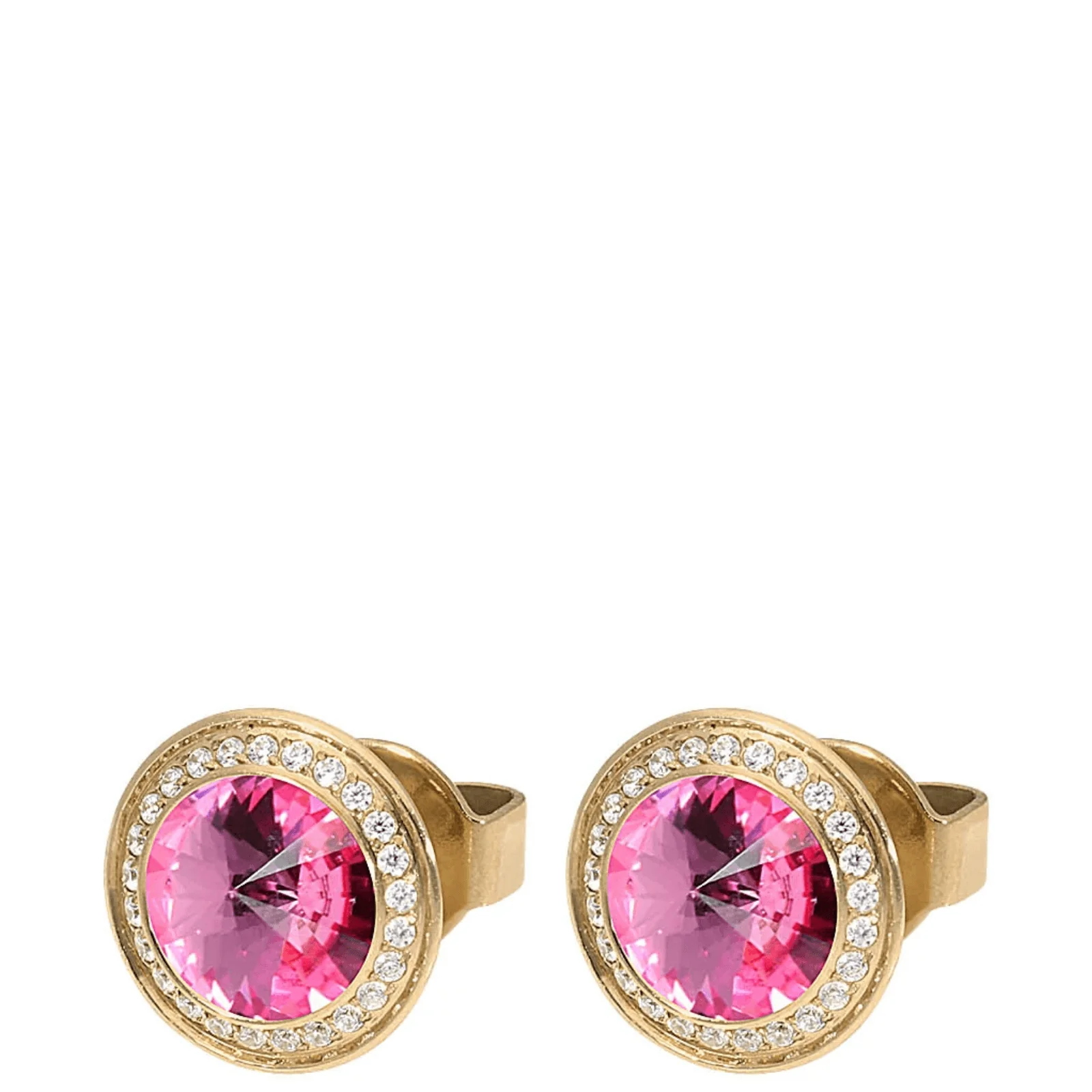 Qudo 9mm Tondo Deluxe Gold Stud Earrings - Rose