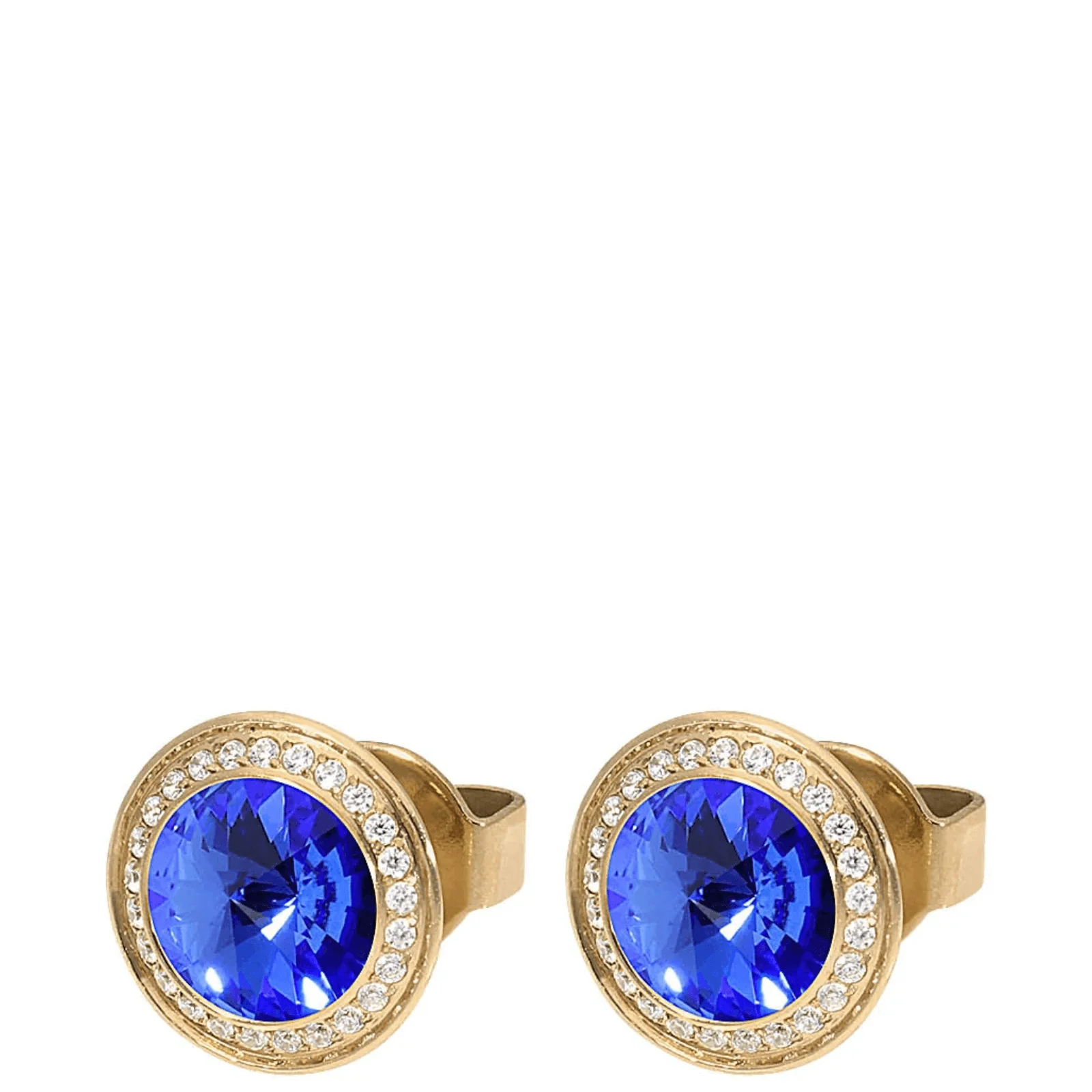 Qudo 9mm Tondo Deluxe Gold Stud Earrings - Sapphire