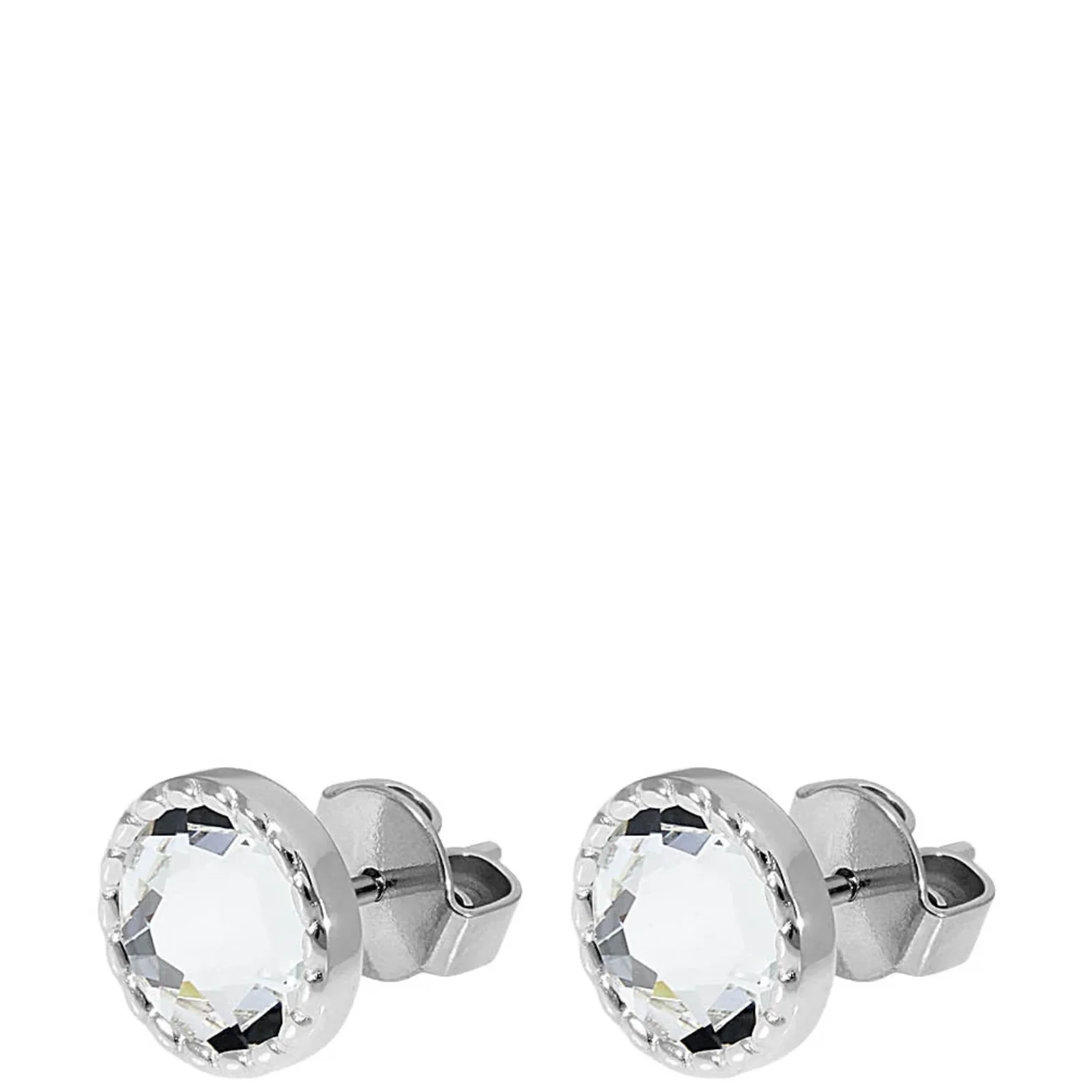 Qudo Bocconi Flat 9mm Silver Stud Earrings - Clear Crystal