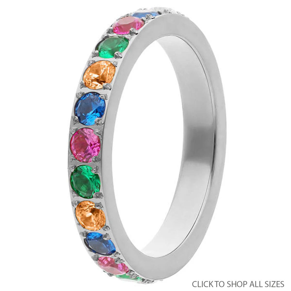 Qudo Rainbow Eternity Ring Band - Silver
