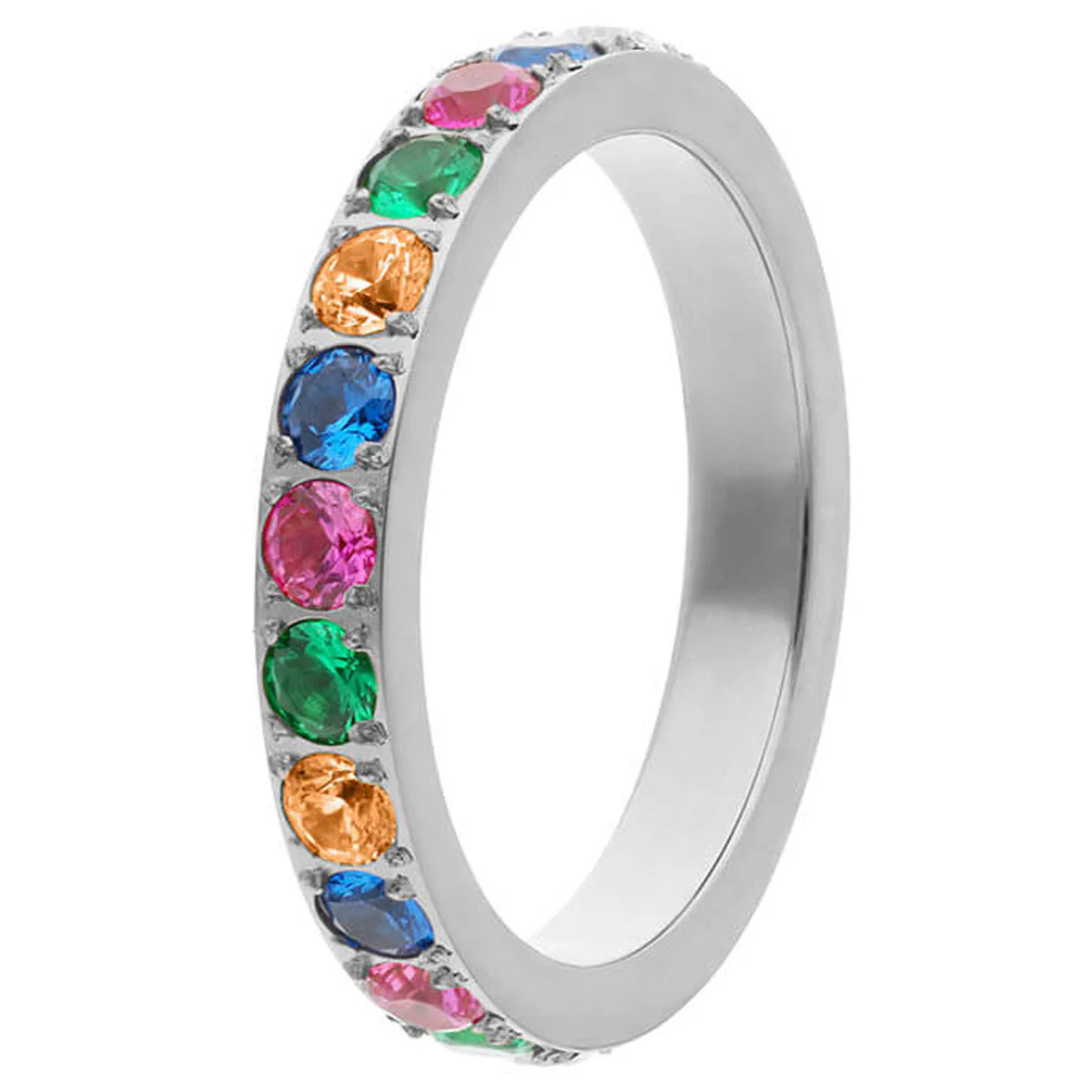 Qudo Rainbow Eternity Ring Band - Silver - Image 2