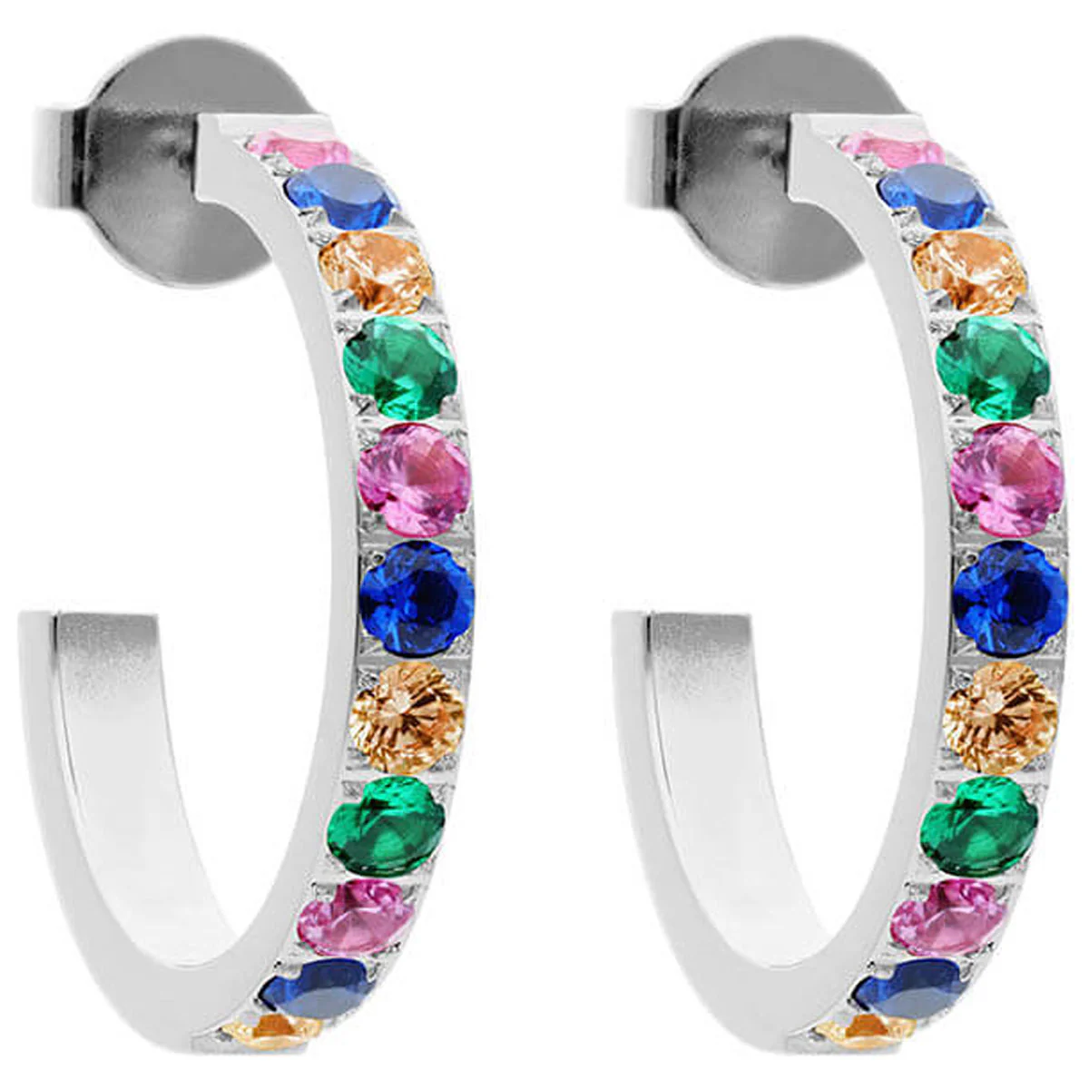 Qudo Rainbow Hoop Earrings - Silver