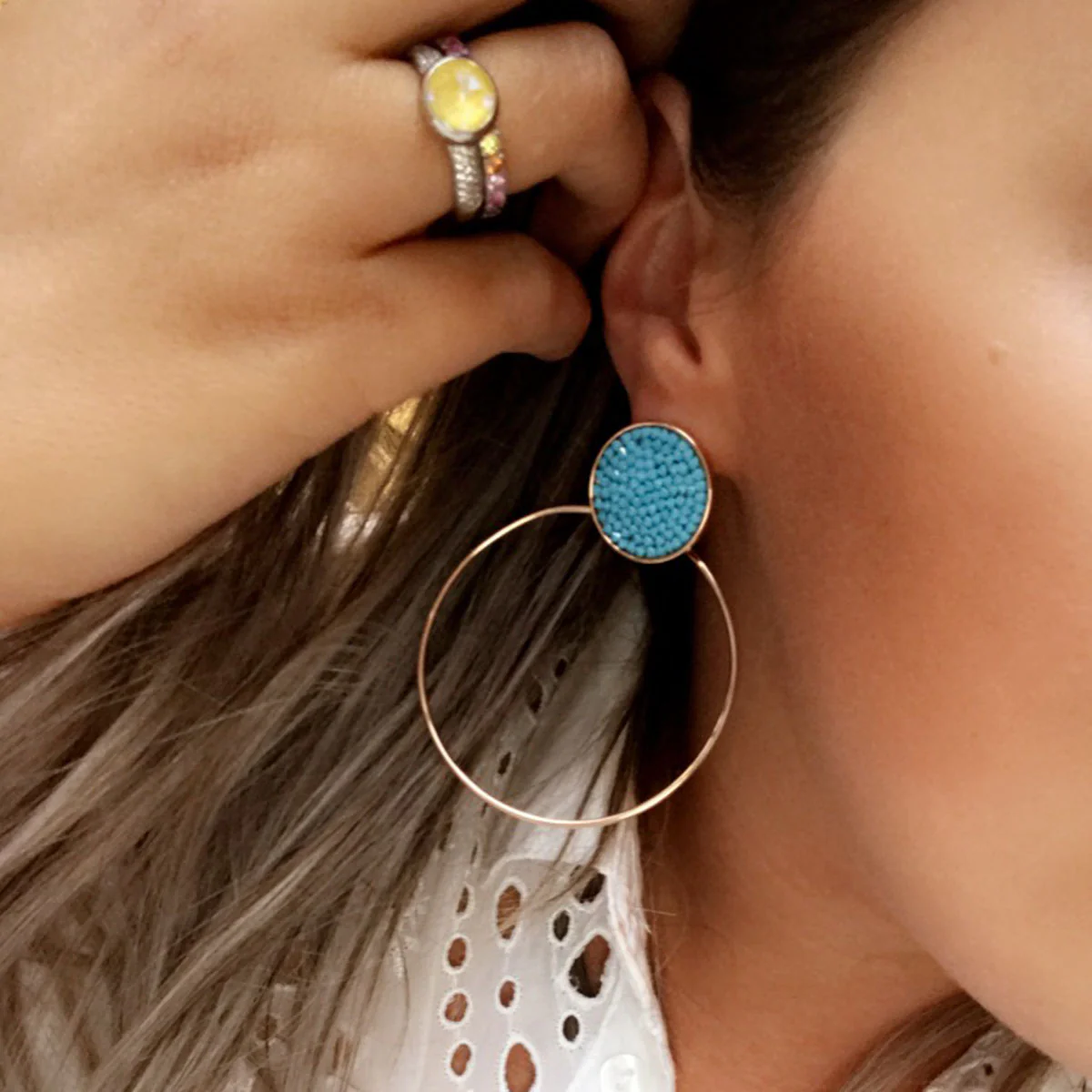 Qudo Lineri Rose Gold Hoop Earrings & Turquoise Tirano Toppers - Image 7