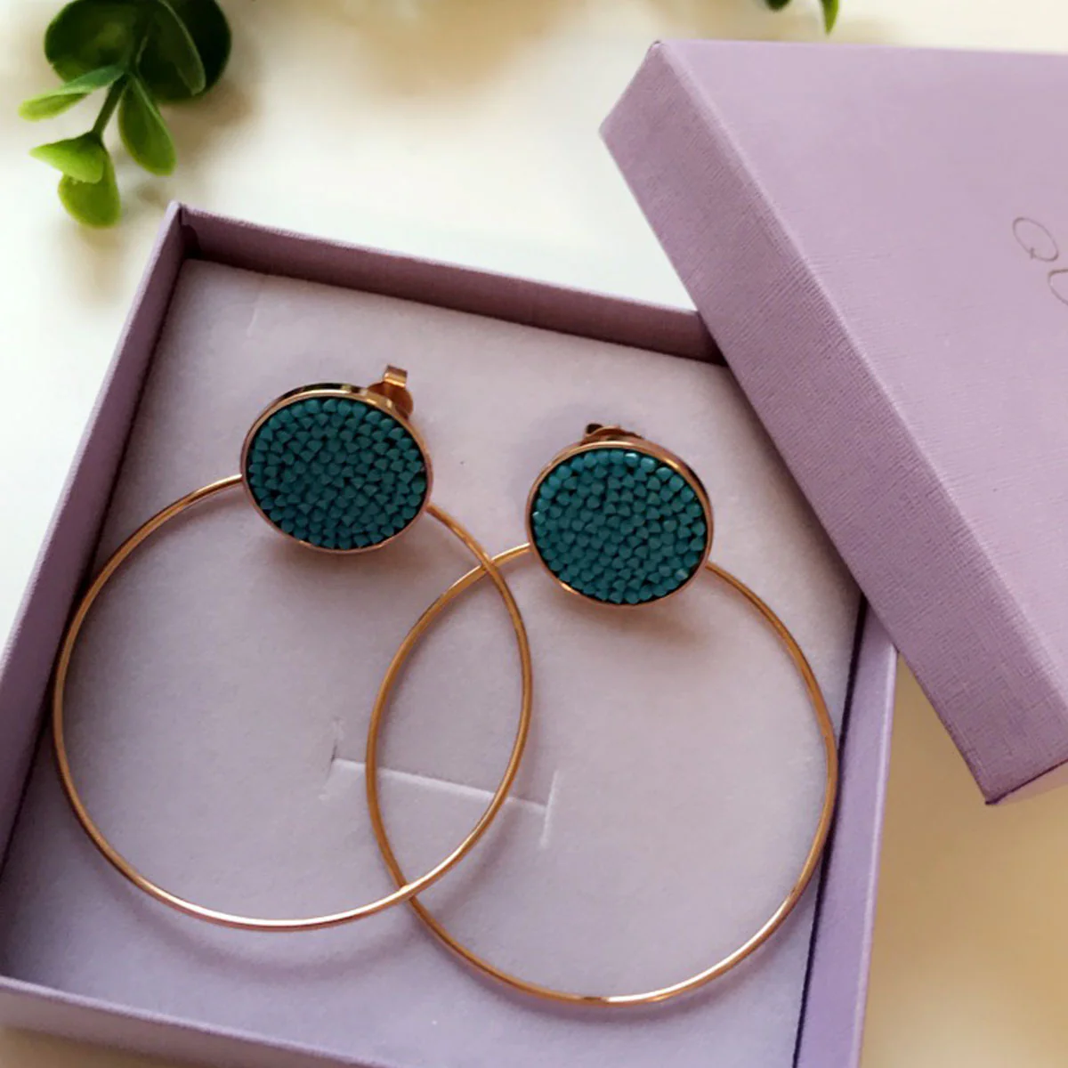 Qudo Lineri Rose Gold Hoop Earrings & Turquoise Tirano Toppers - Image 8