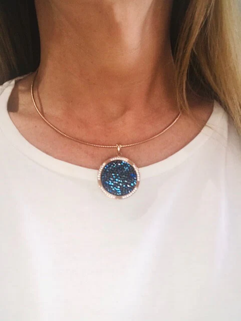 Qudo Tirano Pendant & Rose Gold Barona Collar - Bermuda Blue - Image 3