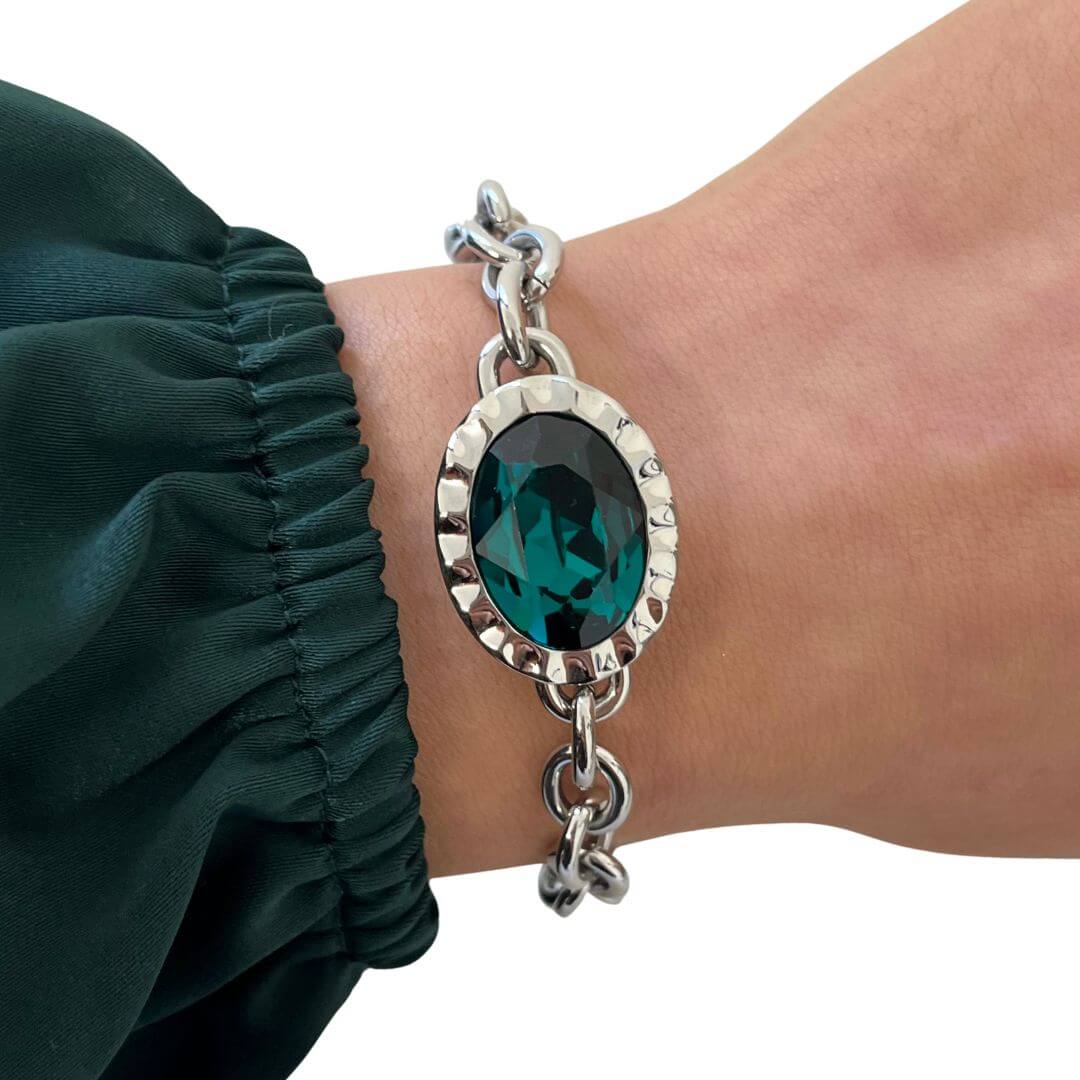 Qudo Tivola Silver Chunky Link Bracelet - Emerald - Image 2