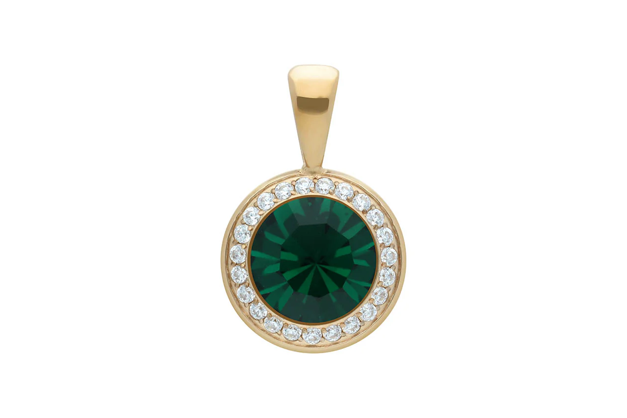 Qudo Tondo Deluxe Pendant Gold Necklace - Emerald - Image 2