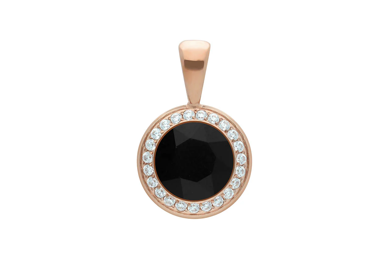 Qudo Tondo Deluxe Pendant Rose Gold Necklace - Jet - Image 2
