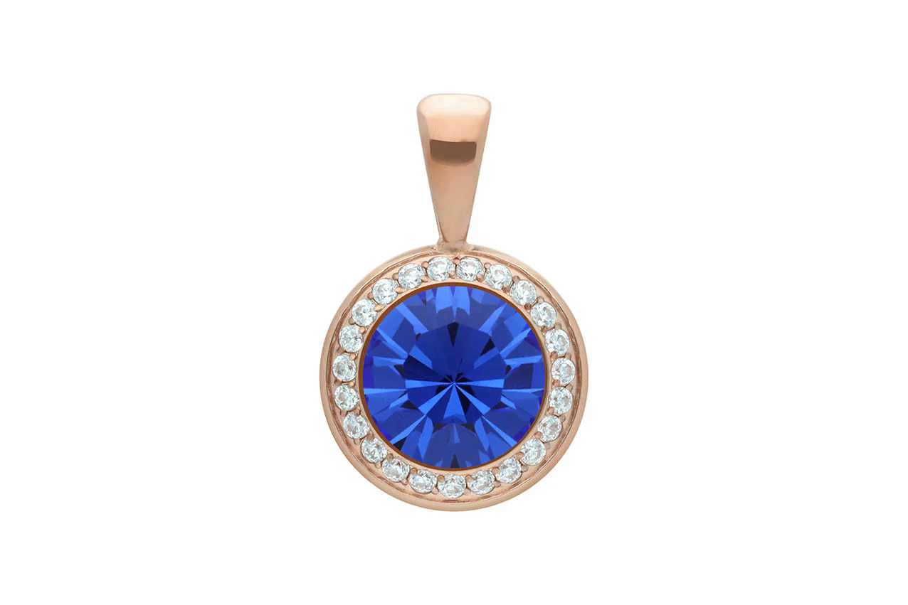 Qudo Tondo Deluxe Pendant Rose Gold Necklace - Sapphire