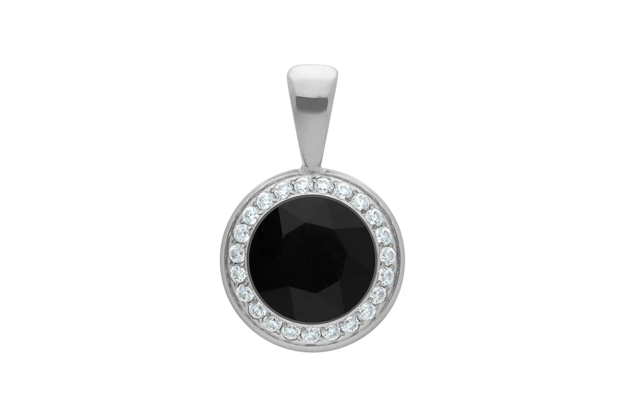 Qudo Tondo Deluxe Pendant Silver Necklace - Jet - Image 2