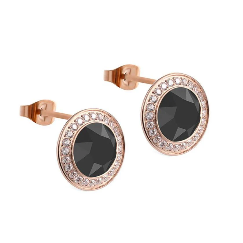 Qudo Tondo Deluxe Rose Gold Earrings - Jet