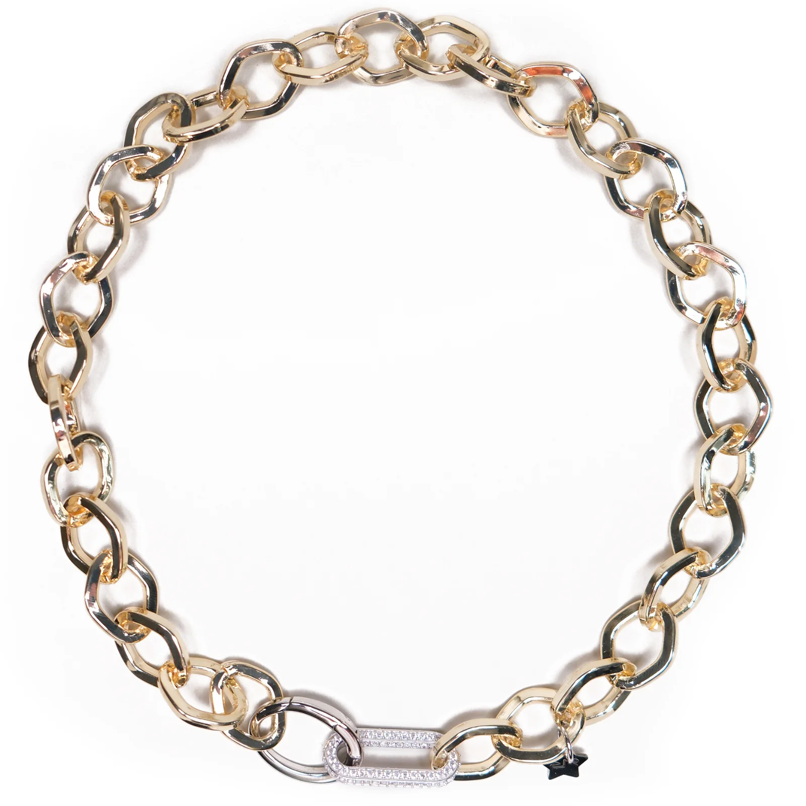 Rebecca Diva Gold Link Necklace With Crystal Silver Clasp Closure