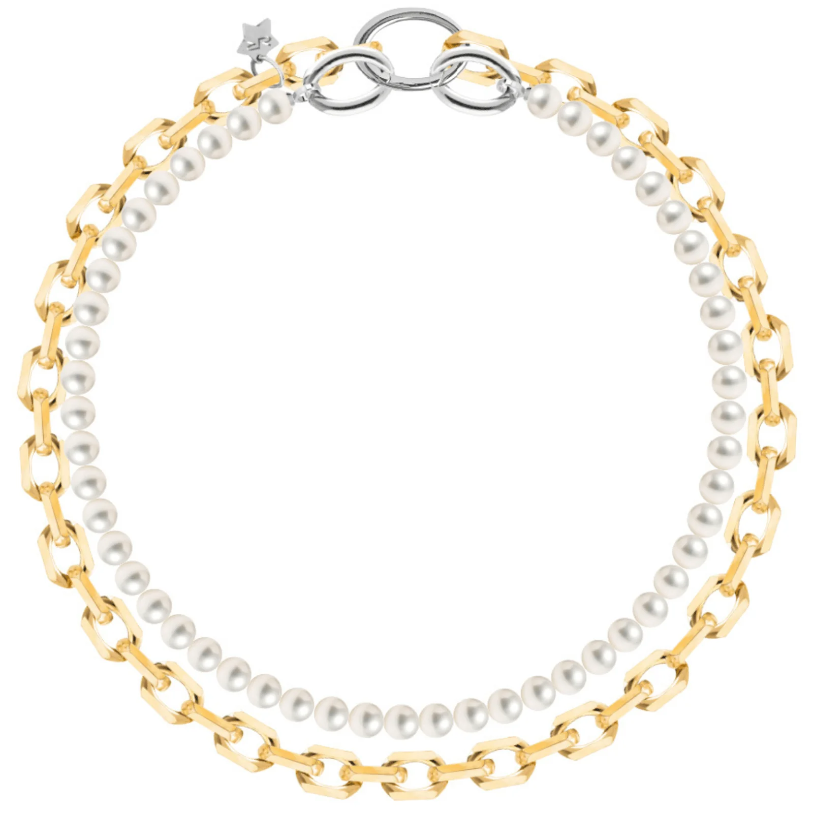 Rebecca Diva Gold Link & Pearl Double Necklace
