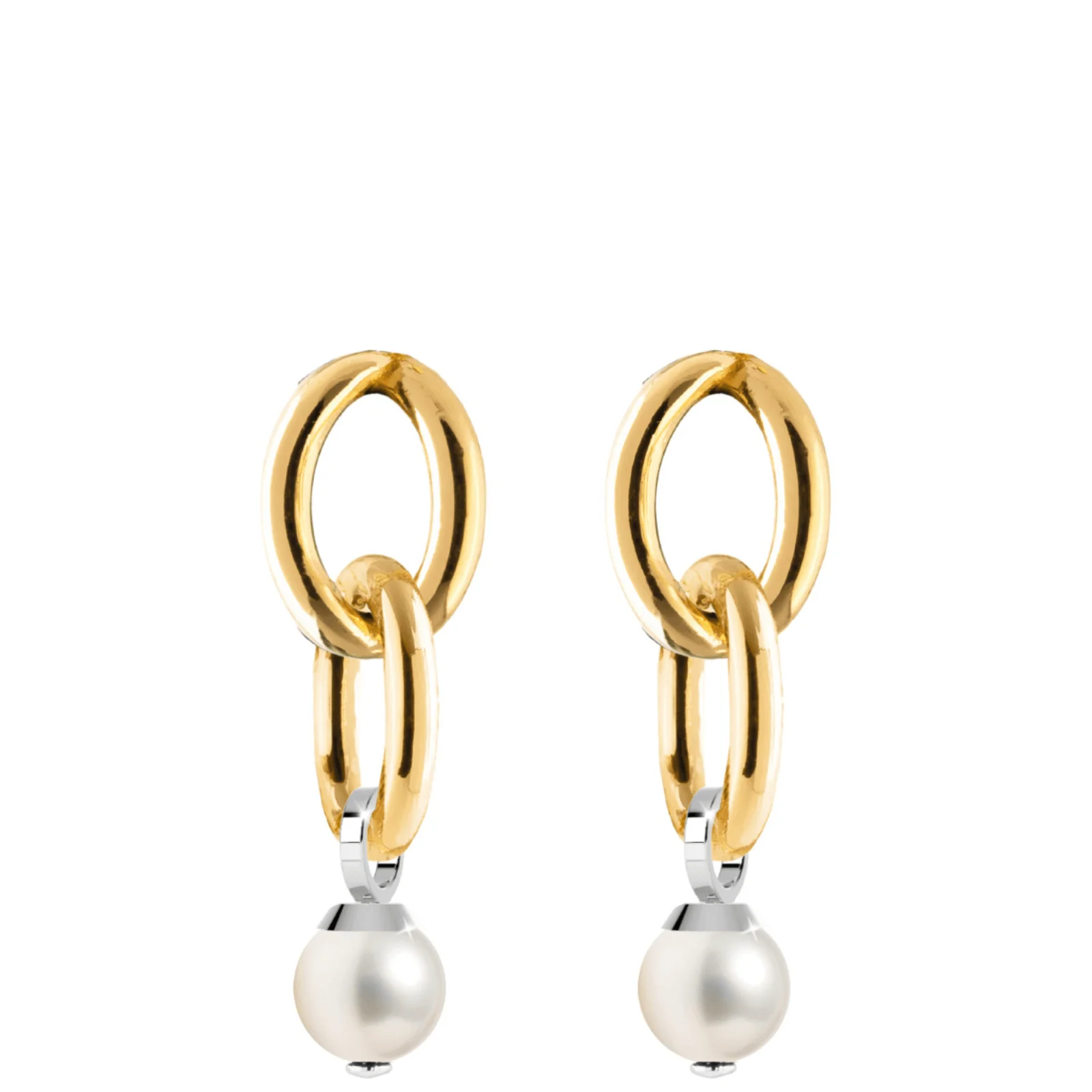 Rebecca Diva Gold Smooth Oval Link Drop Pearl Earrings