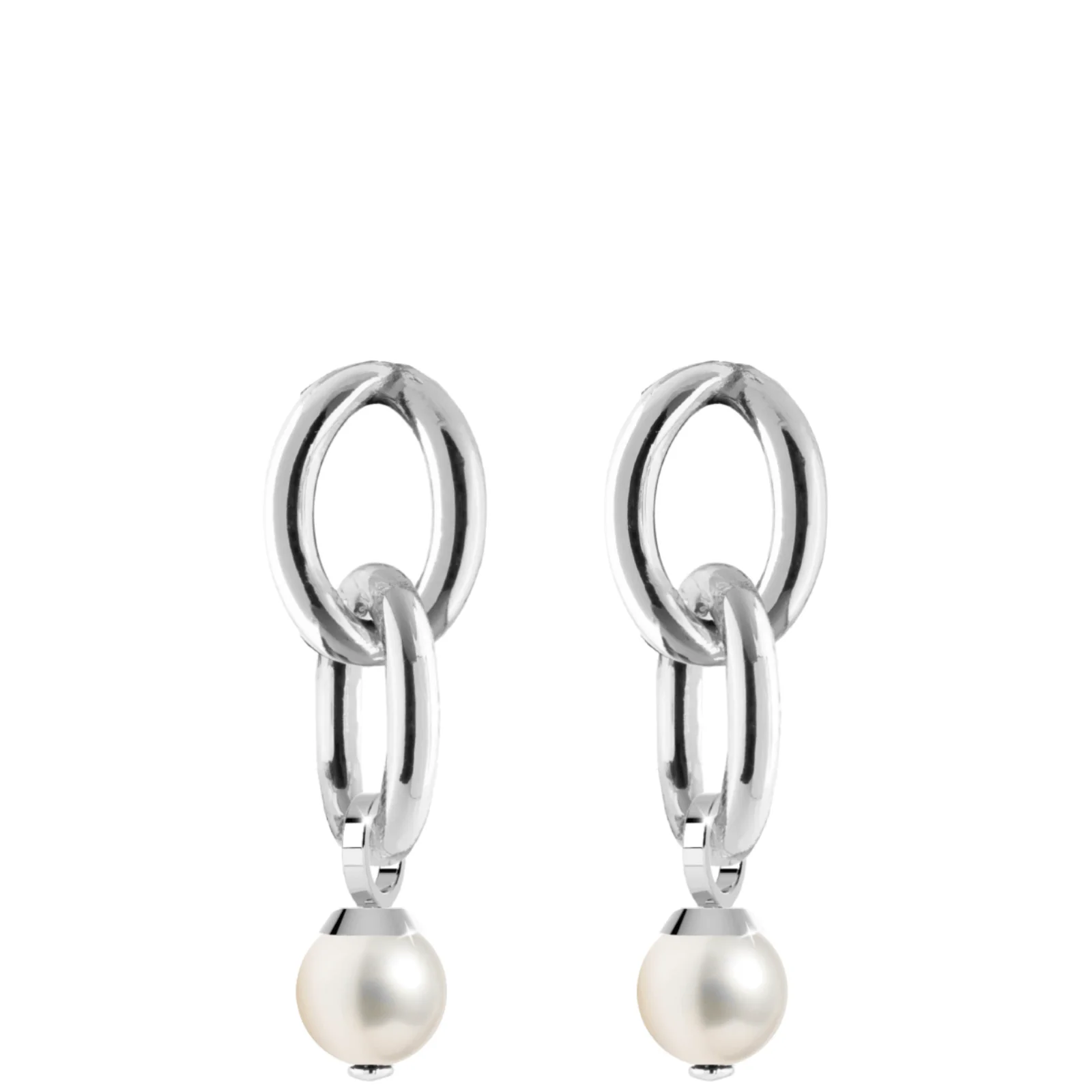 Rebecca Diva Silver Smooth Oval Link Drop Pearl Earrings