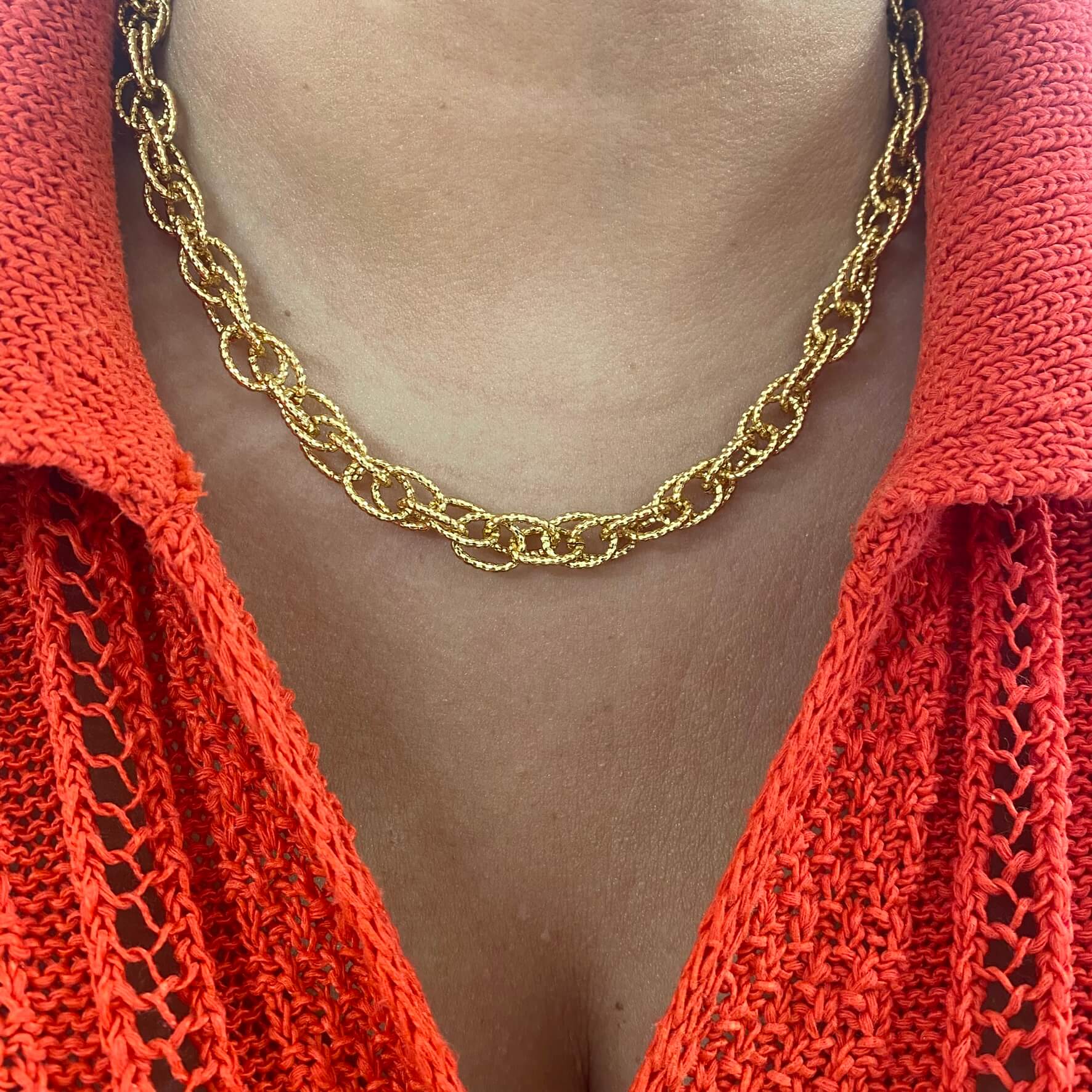 Rebecca My World Gold Textured Link Charm Necklace