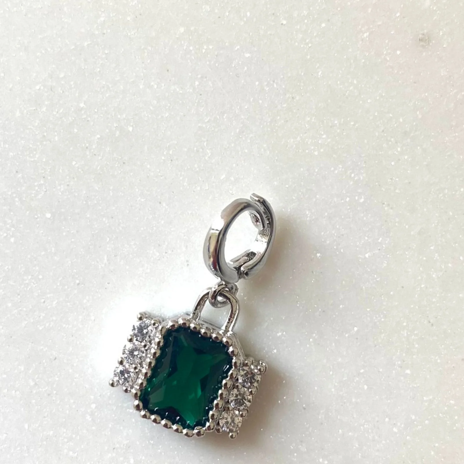 Rebecca My World Silver Emerald Green Rectangle Clip On Charm - Image 2