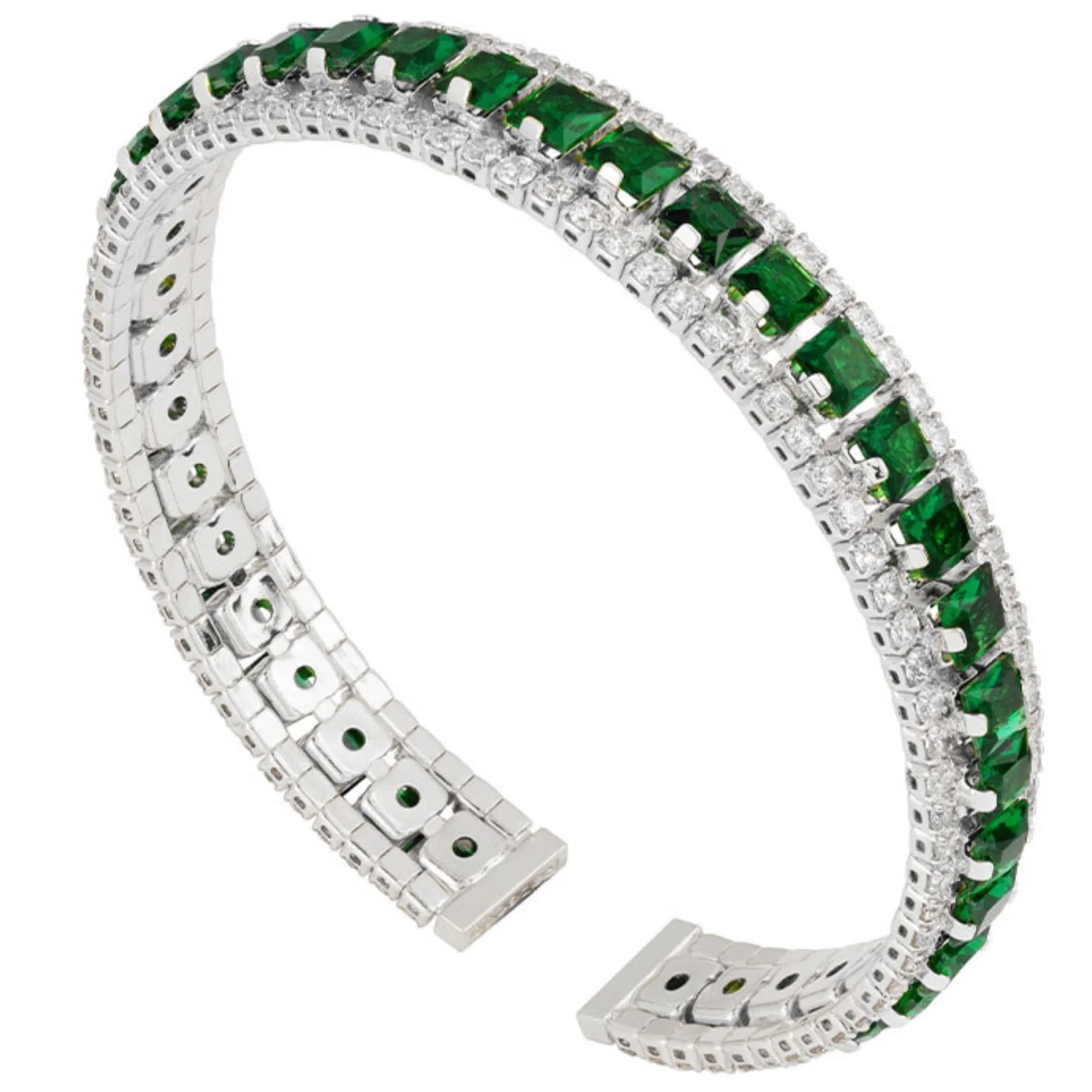 Rebecca My World Silver Triple Glam Bangle - Emerald Green