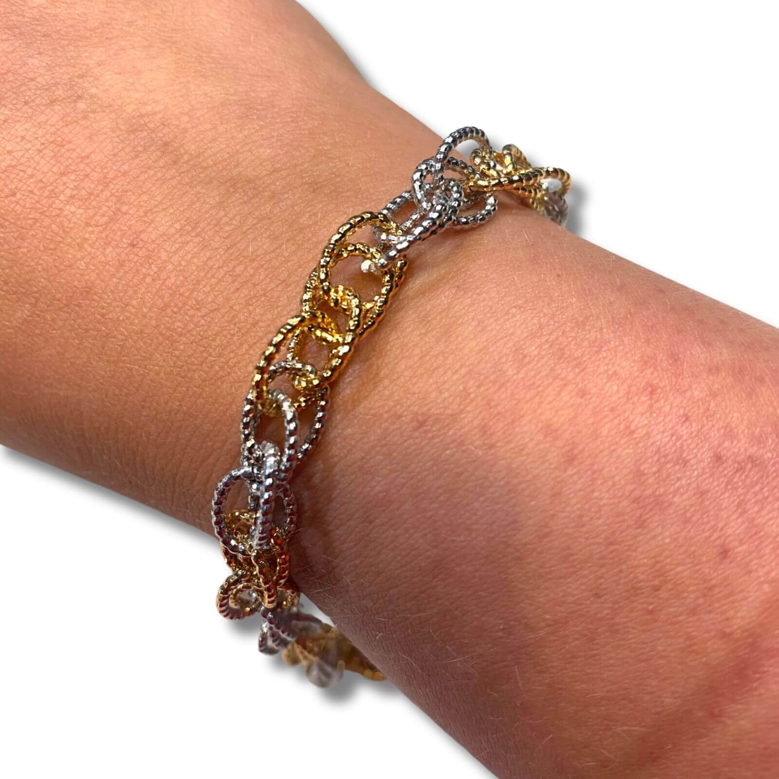 Rebecca My World Two Tone Textured Link Charm Bracelet