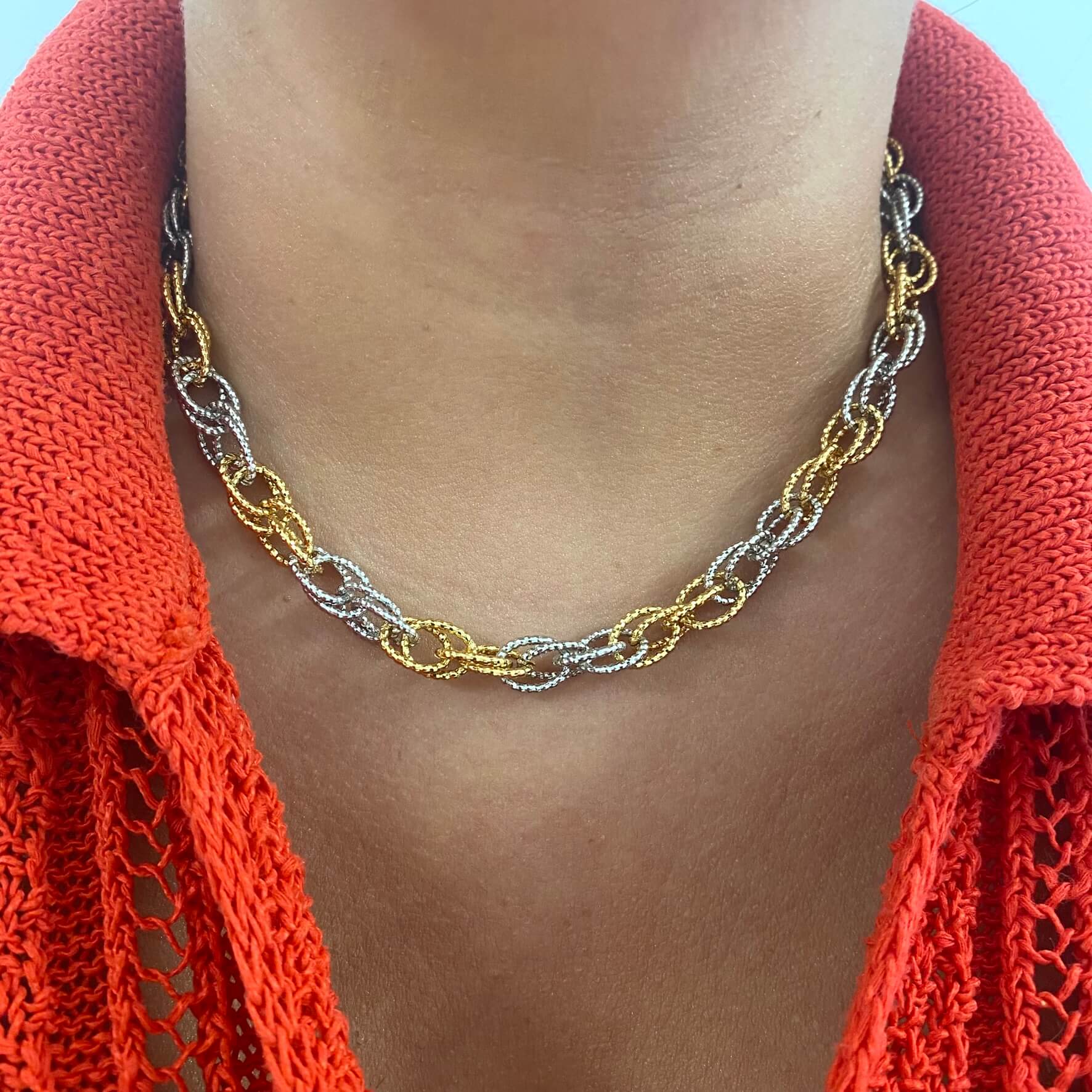Rebecca My World Two Tone Textured Link Charm Necklace