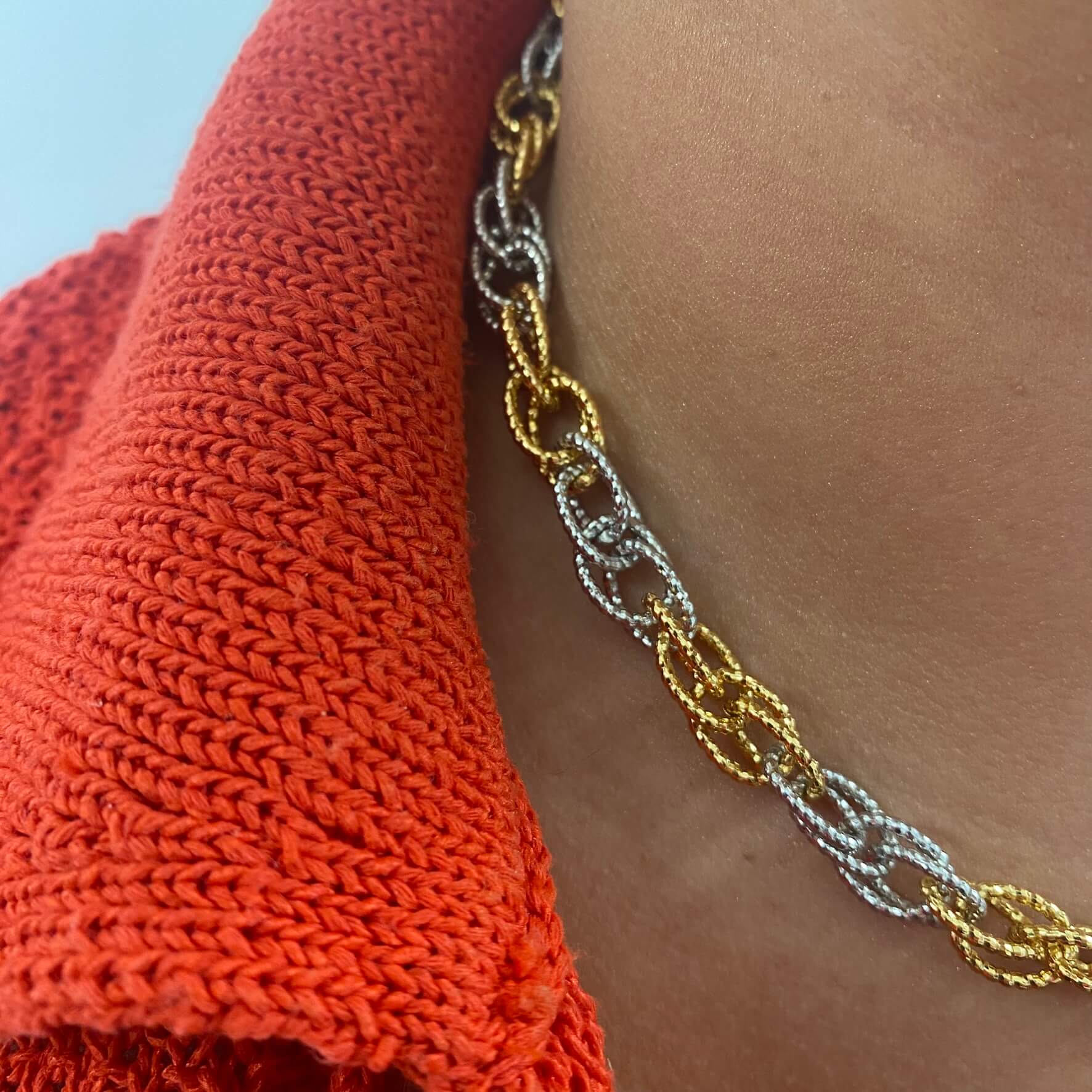 Rebecca My World Two Tone Textured Link Charm Necklace - Image 2