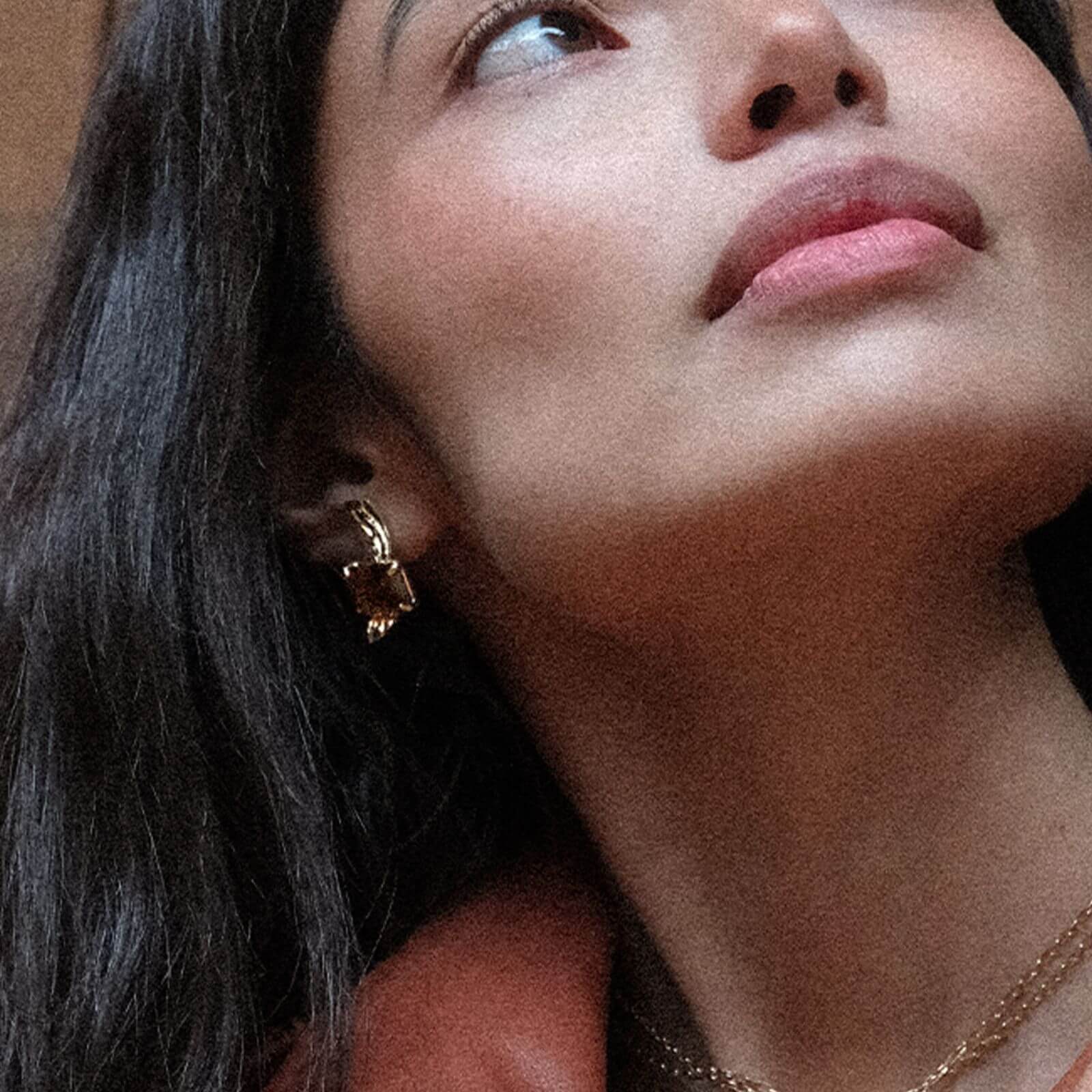 Rebecca Woodish Gold Curved Amber Stud Earrings - Image 3